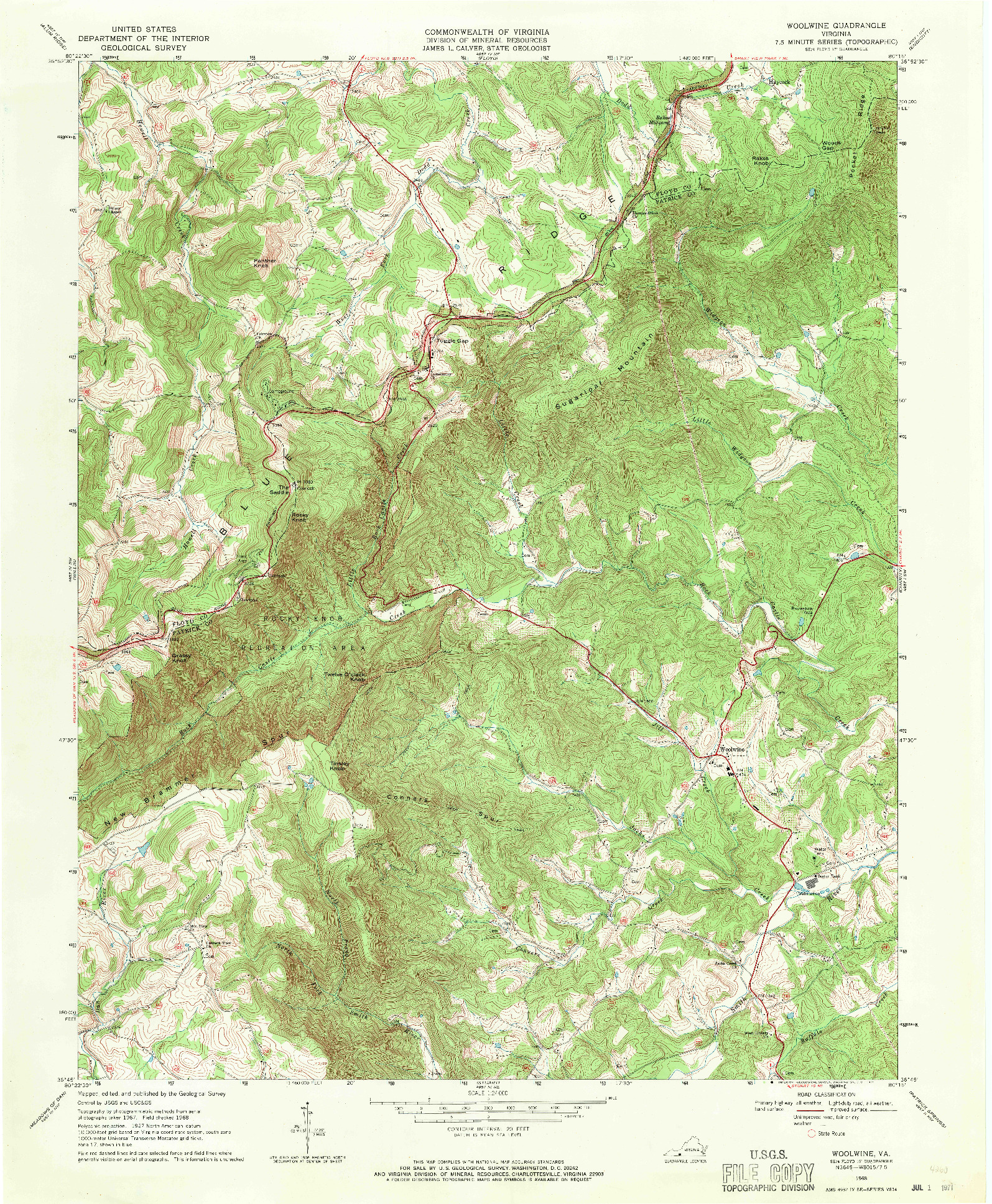 USGS 1:24000-SCALE QUADRANGLE FOR WOOLWINE, VA 1968