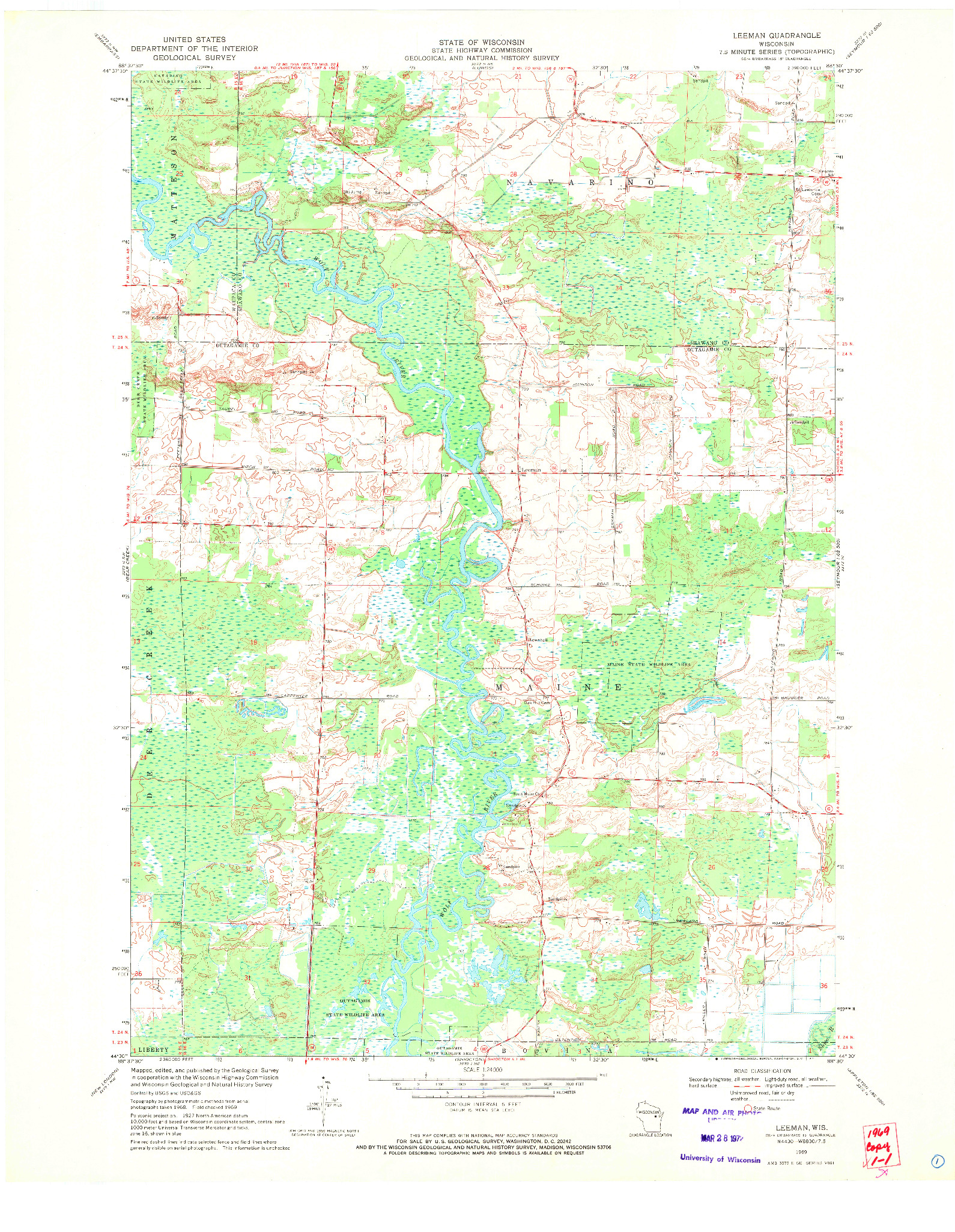 USGS 1:24000-SCALE QUADRANGLE FOR LEEMAN, WI 1969
