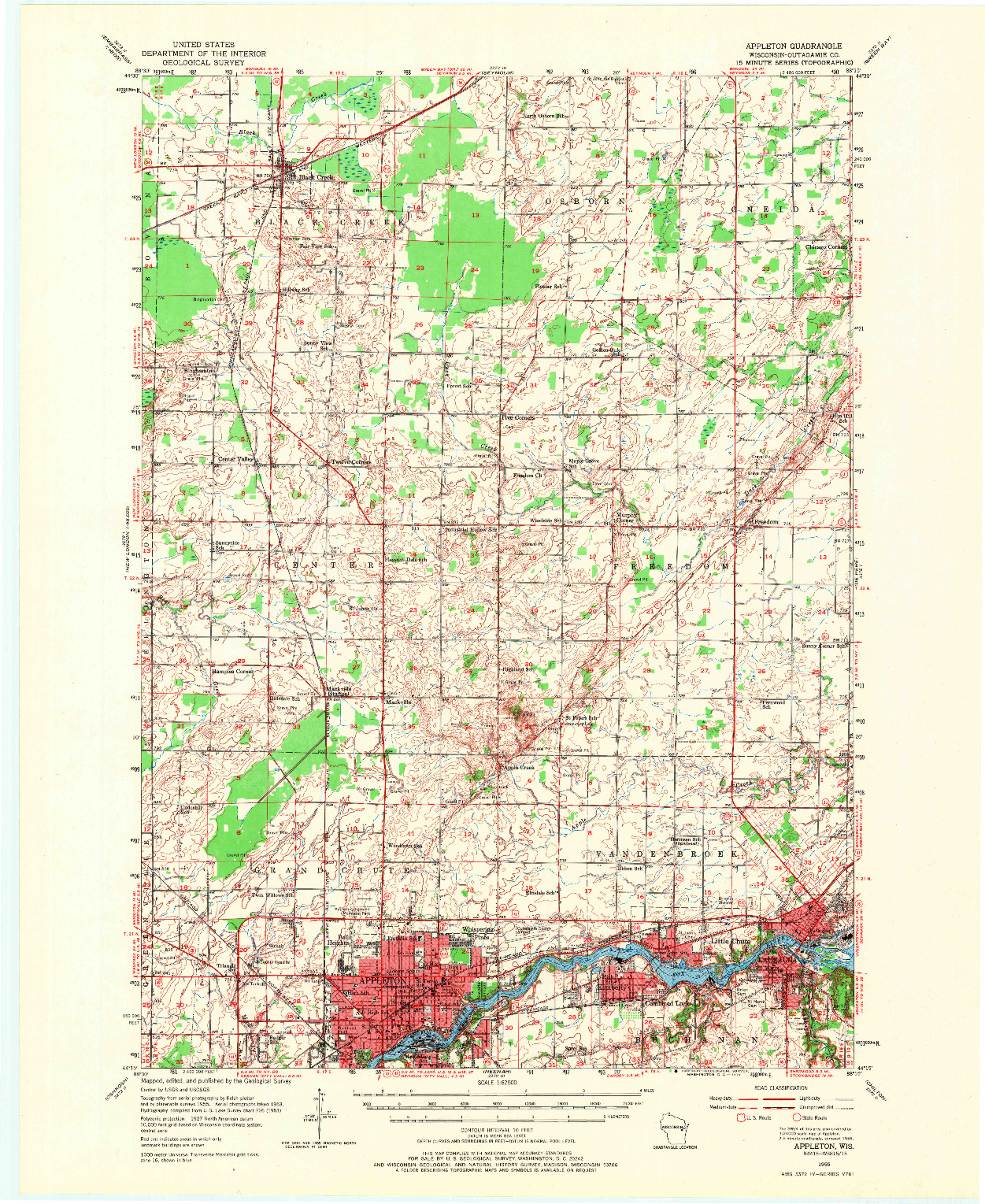 USGS 1:62500-SCALE QUADRANGLE FOR APPLETON, WI 1955