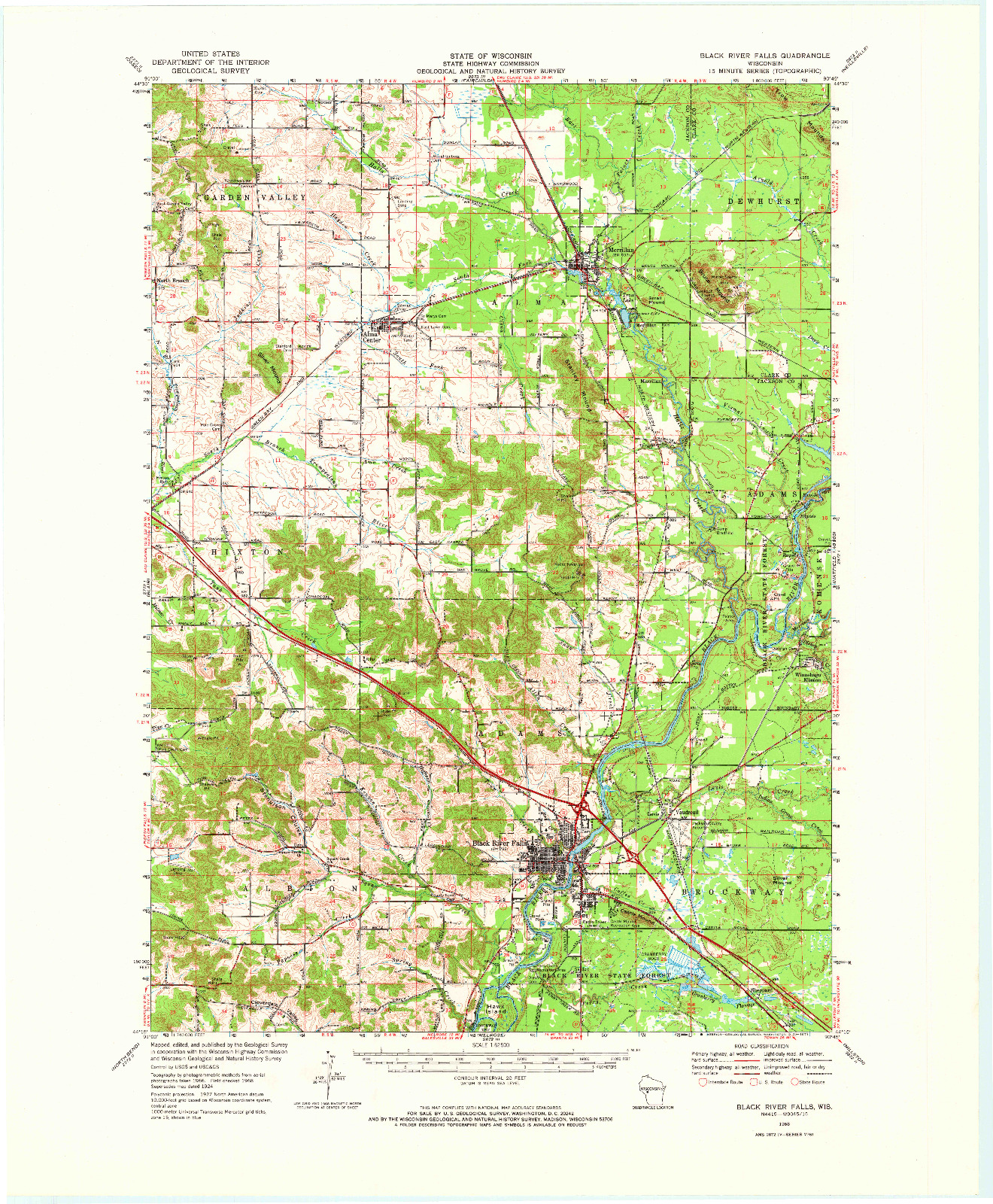 USGS 1:62500-SCALE QUADRANGLE FOR BLACK RIVER FALLS, WI 1968