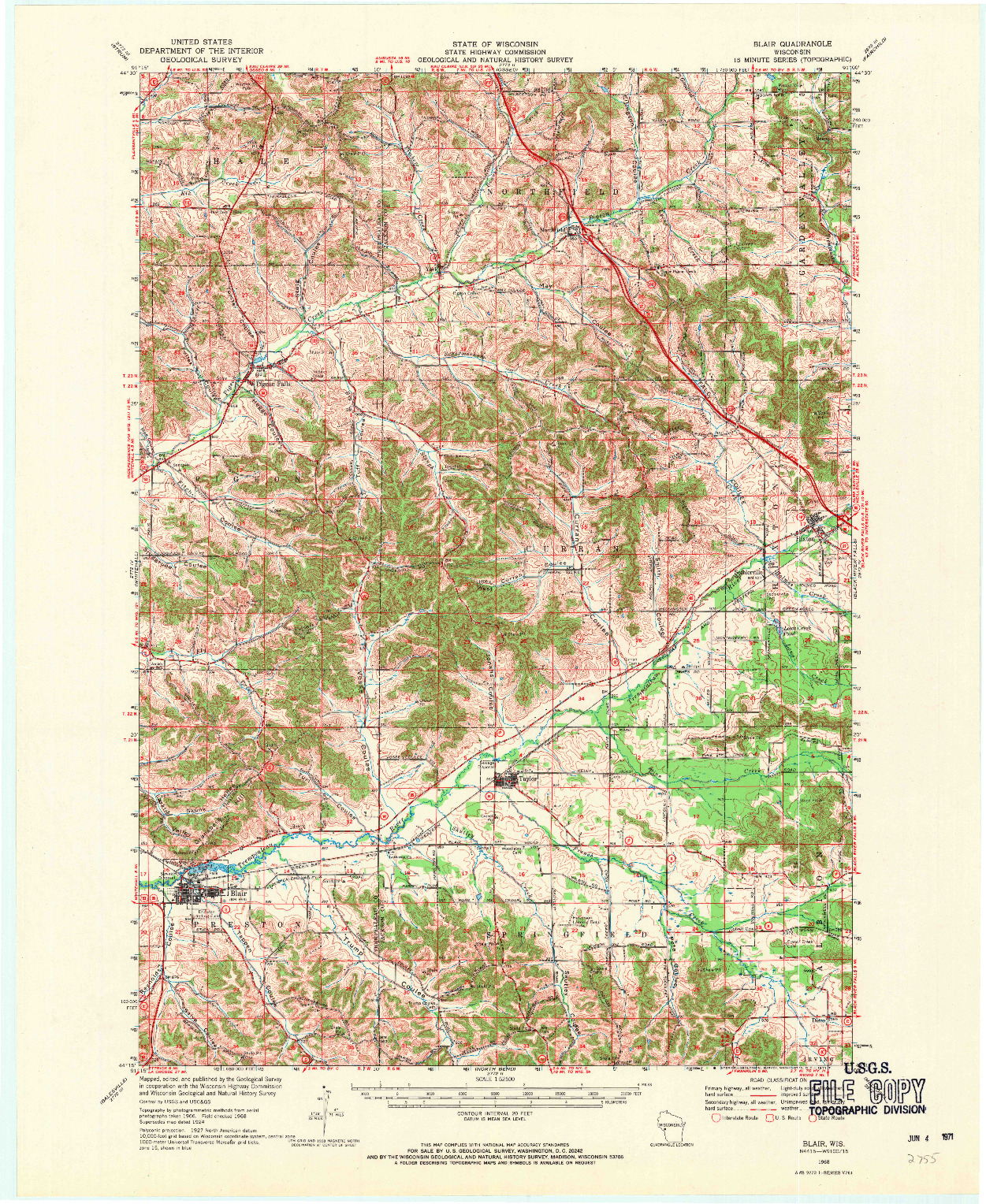 USGS 1:62500-SCALE QUADRANGLE FOR BLAIR, WI 1968