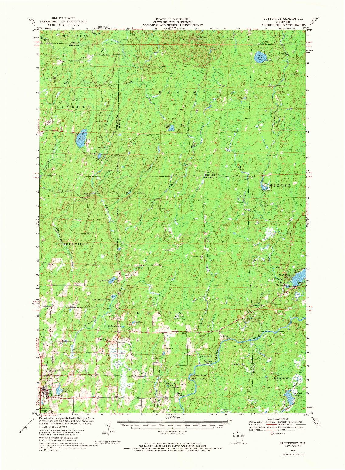 USGS 1:62500-SCALE QUADRANGLE FOR BUTTERNUT, WI 1968
