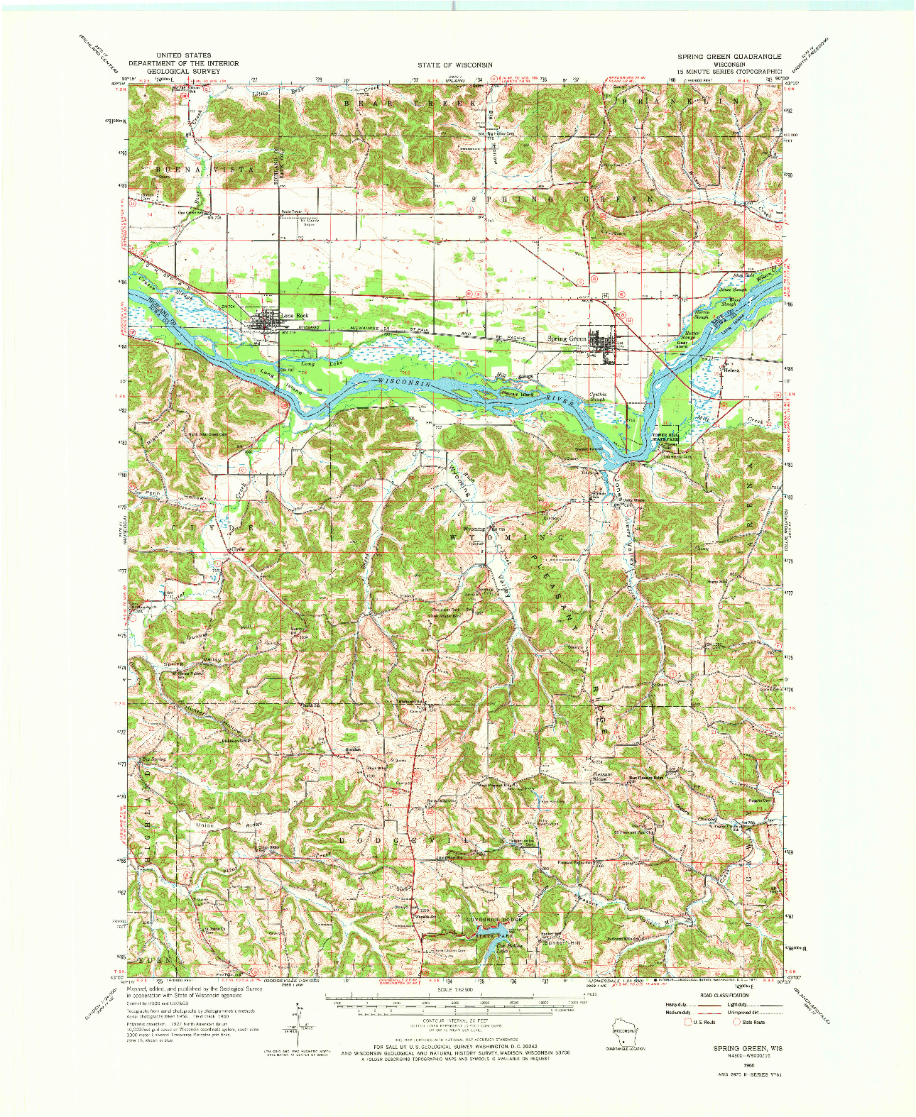 USGS 1:62500-SCALE QUADRANGLE FOR SPRING GREEN, WI 1960
