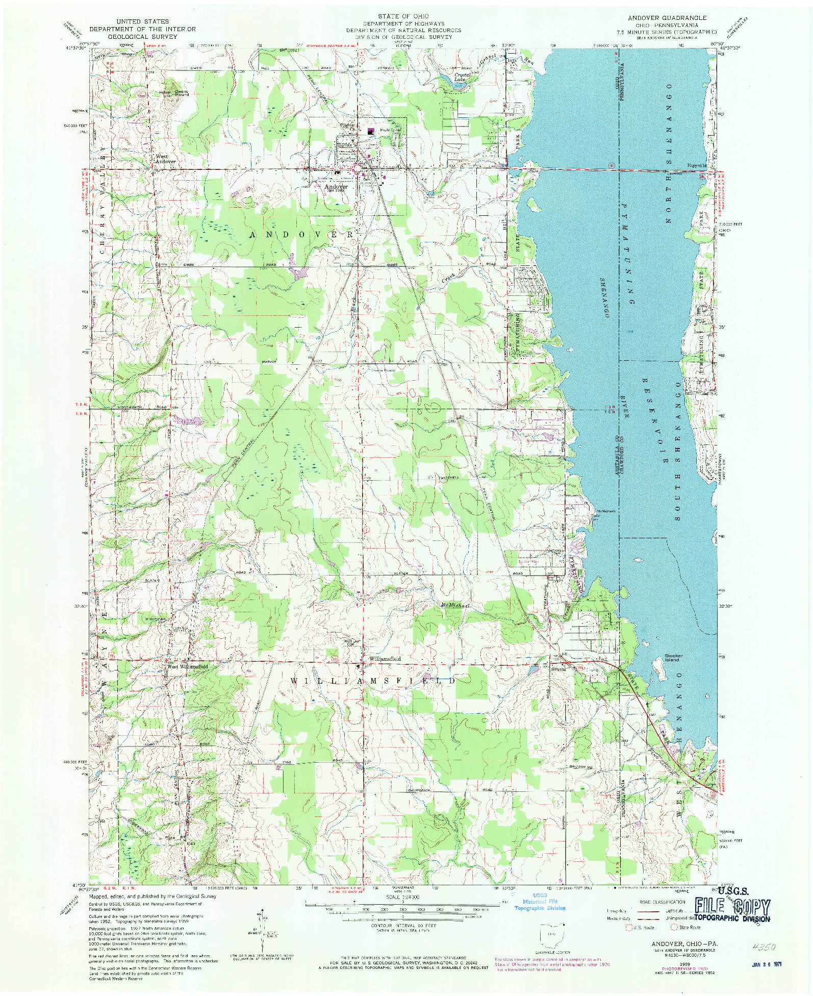 USGS 1:24000-SCALE QUADRANGLE FOR ANDOVER, OH 1959