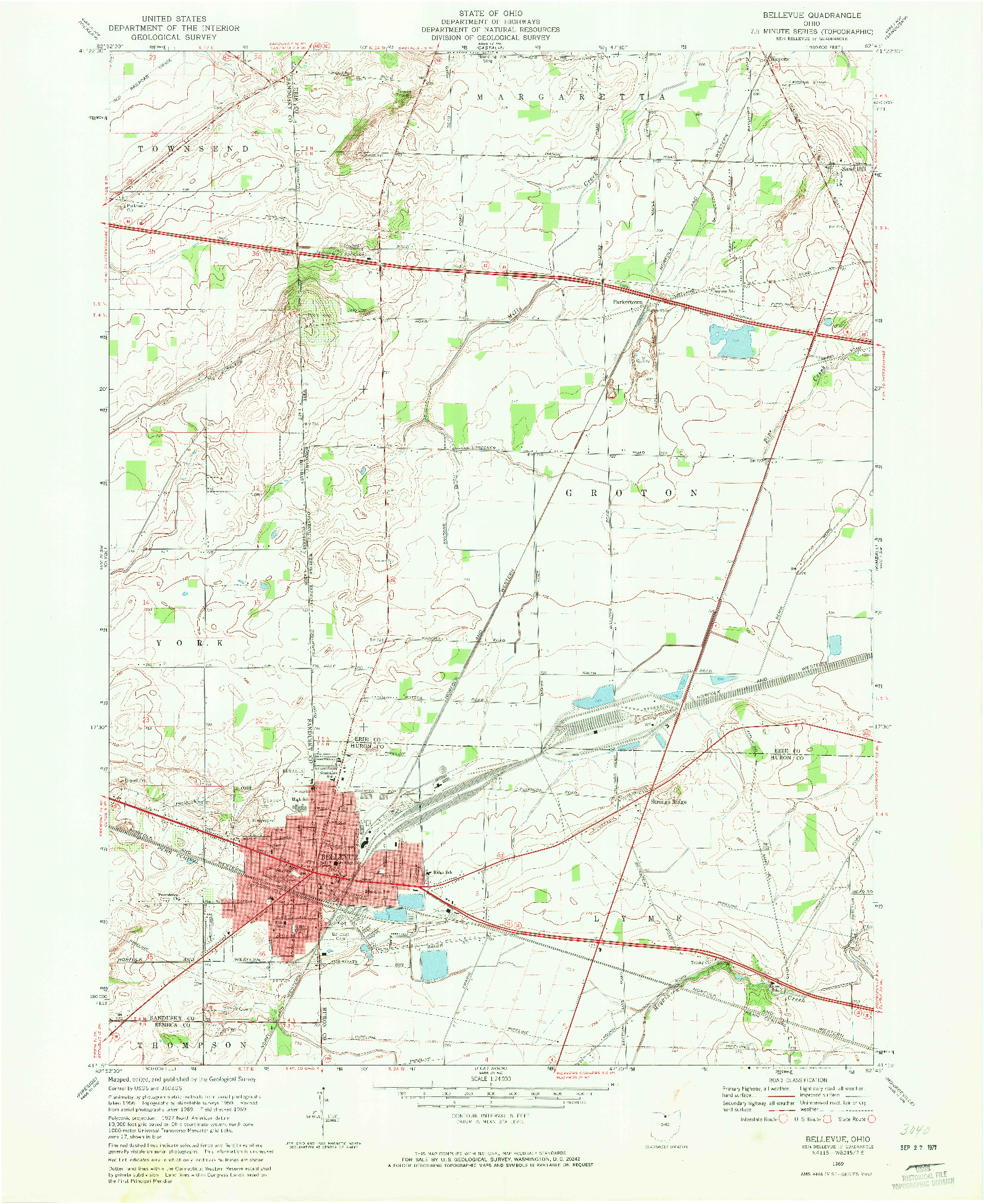 USGS 1:24000-SCALE QUADRANGLE FOR BELLEVUE, OH 1969