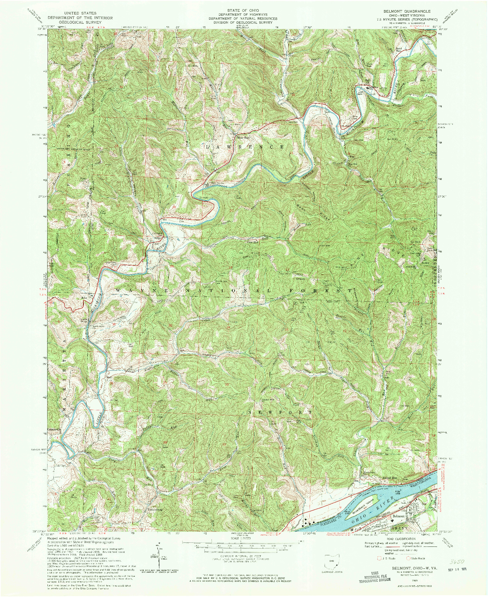 USGS 1:24000-SCALE QUADRANGLE FOR BELMONT, OH 1969