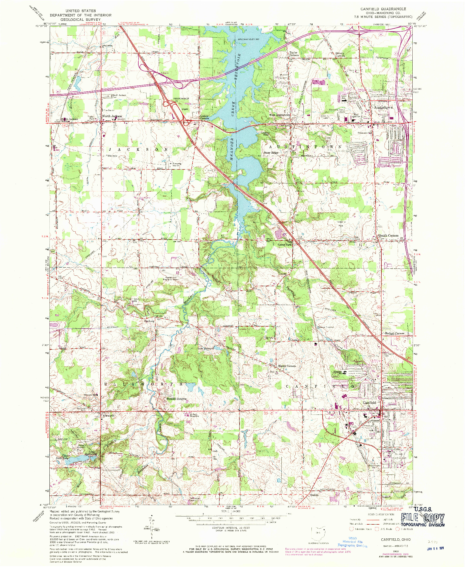 USGS 1:24000-SCALE QUADRANGLE FOR CANFIELD, OH 1963