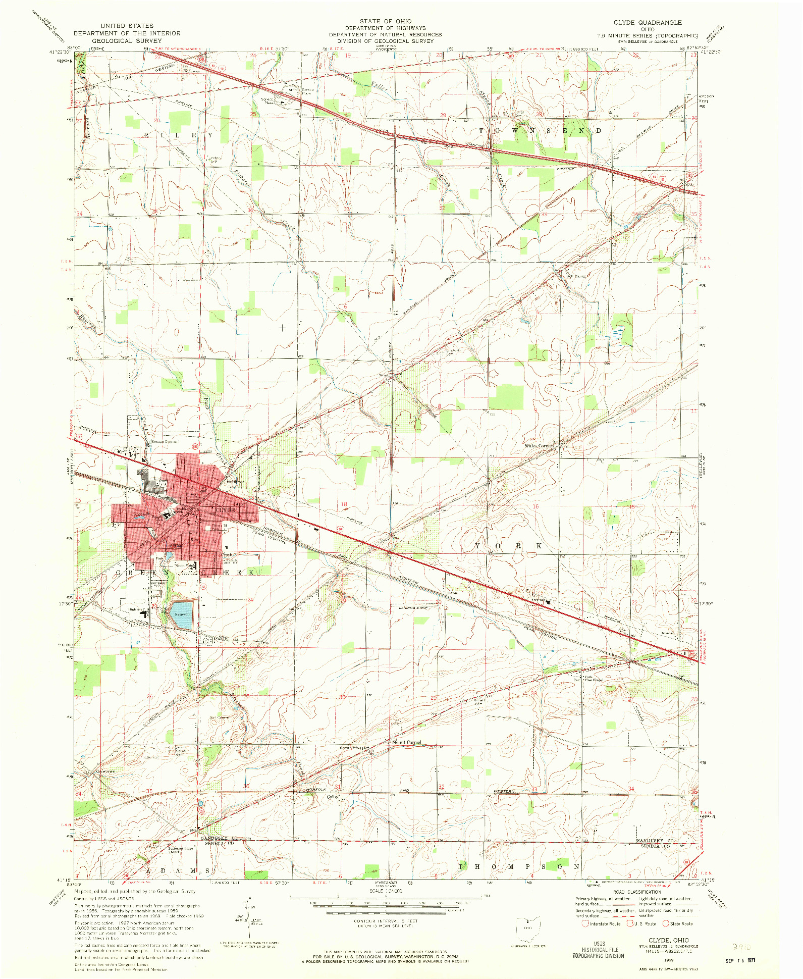 USGS 1:24000-SCALE QUADRANGLE FOR CLYDE, OH 1969