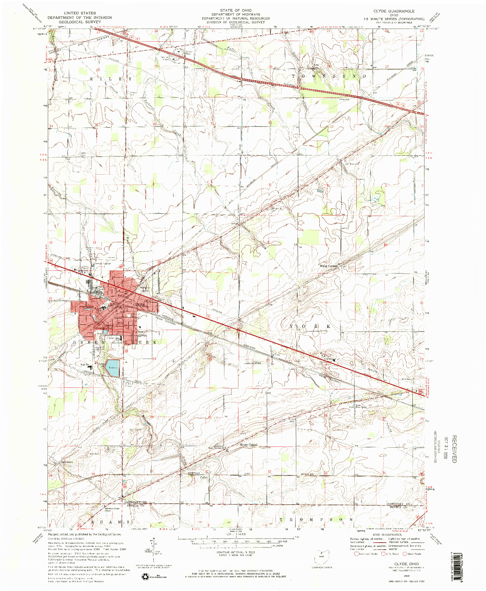 USGS 1:24000-SCALE QUADRANGLE FOR CLYDE, OH 1969