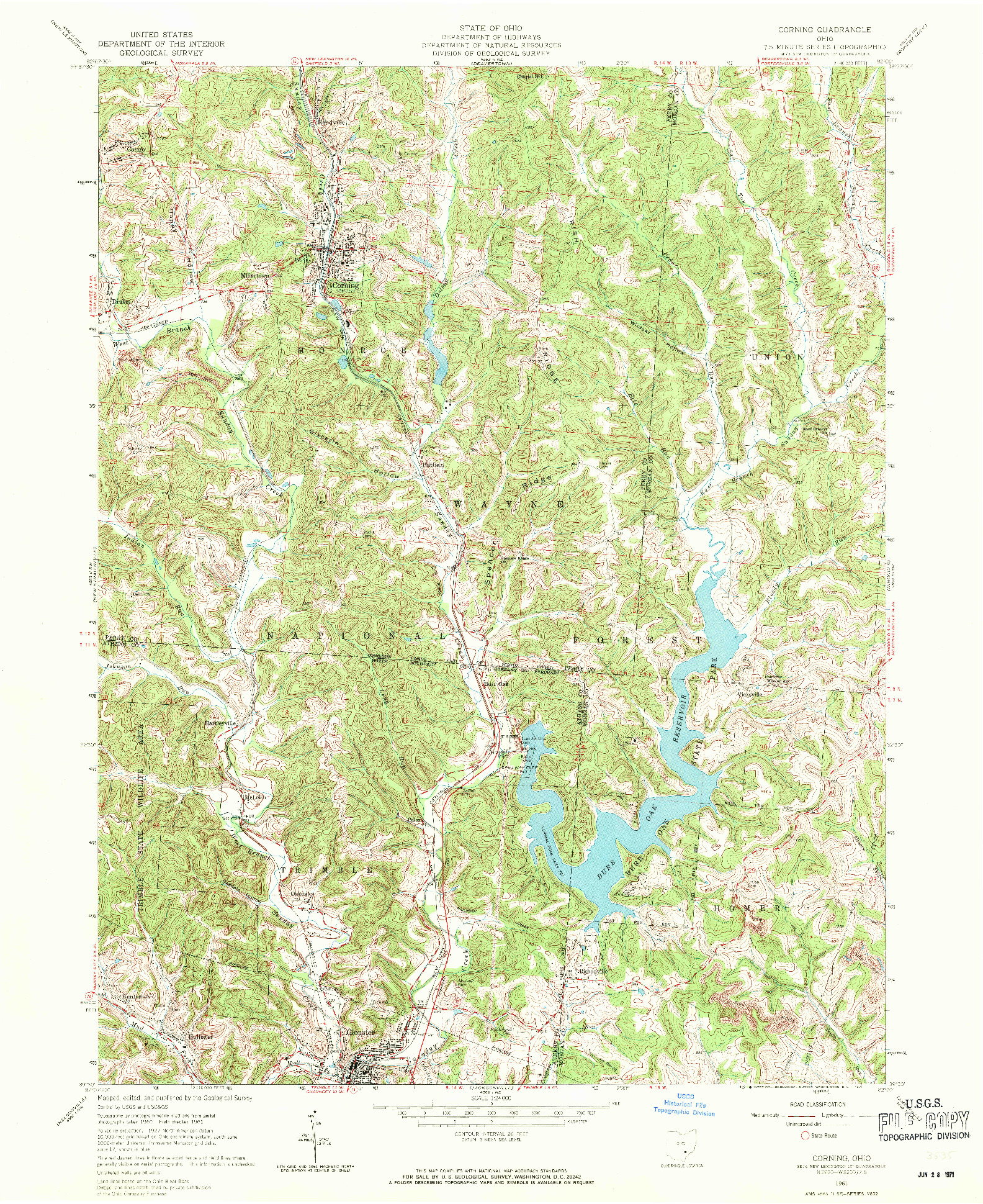 USGS 1:24000-SCALE QUADRANGLE FOR CORNING, OH 1961