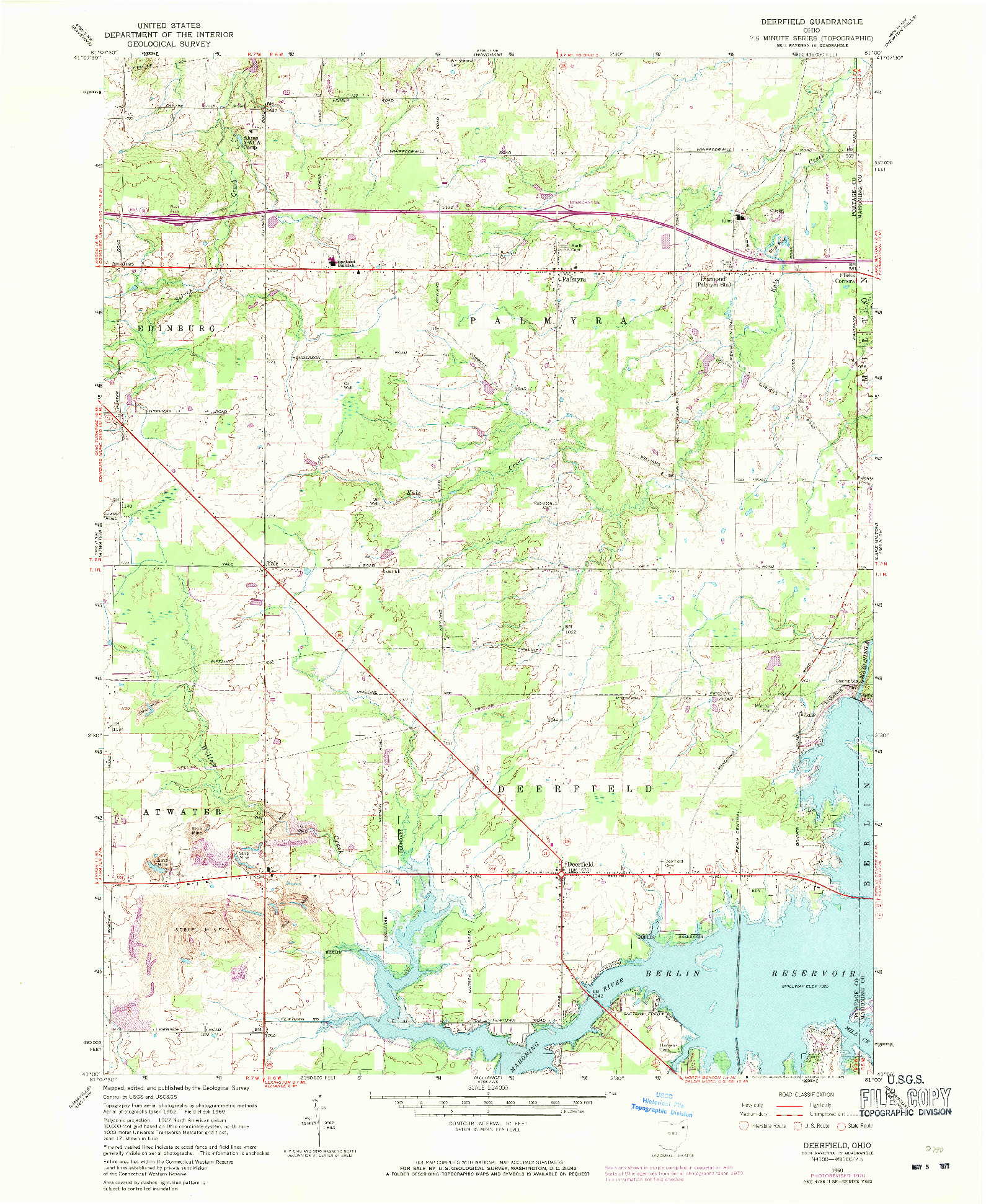 USGS 1:24000-SCALE QUADRANGLE FOR DEERFIELD, OH 1960