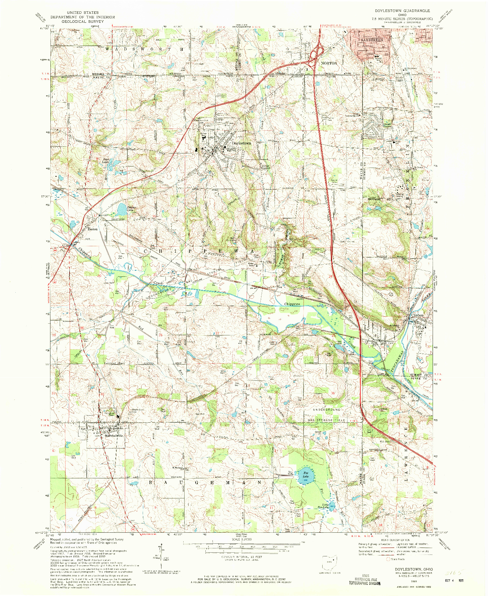 USGS 1:24000-SCALE QUADRANGLE FOR DOYLESTOWN, OH 1969