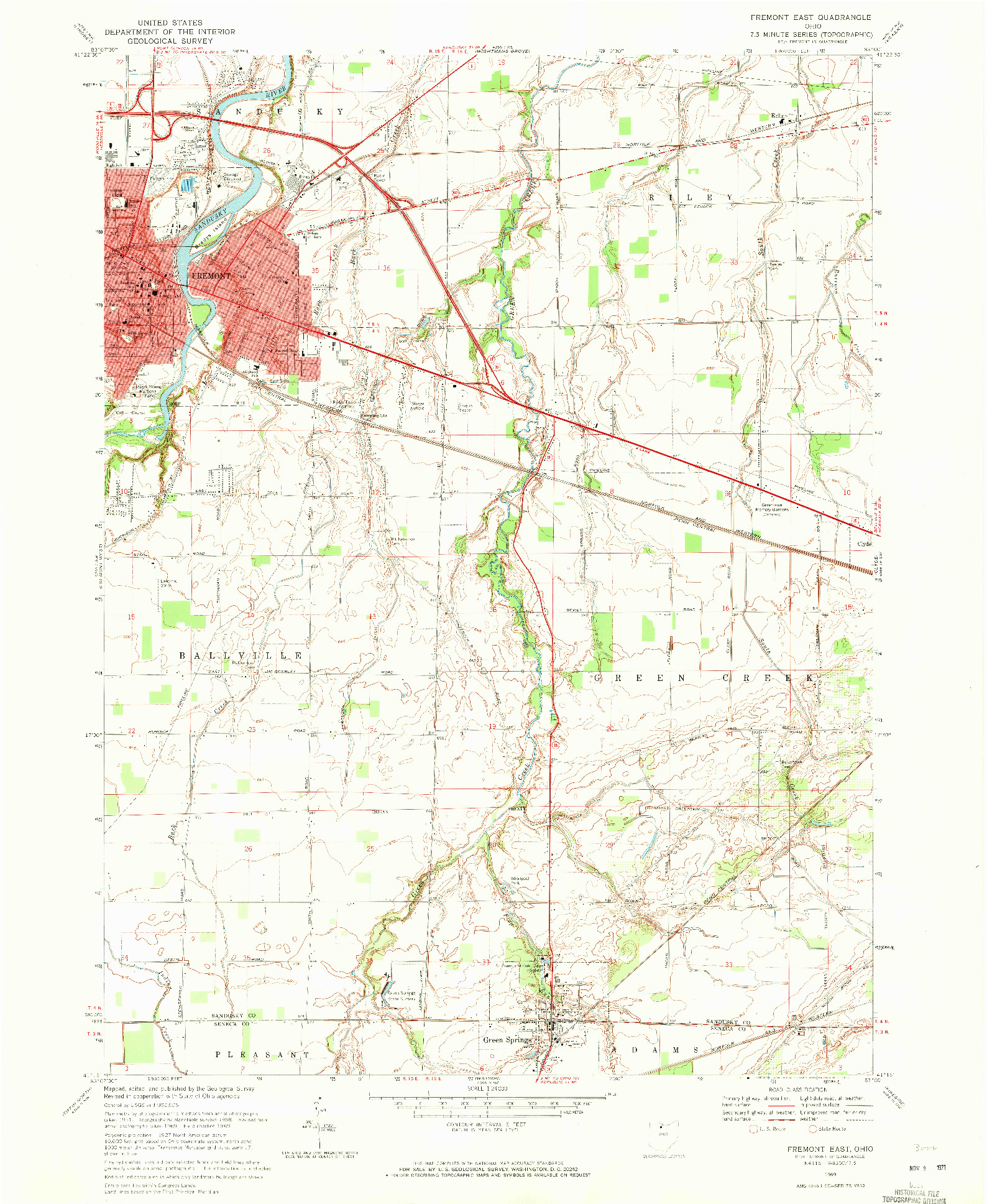 USGS 1:24000-SCALE QUADRANGLE FOR FREMONT EAST, OH 1969