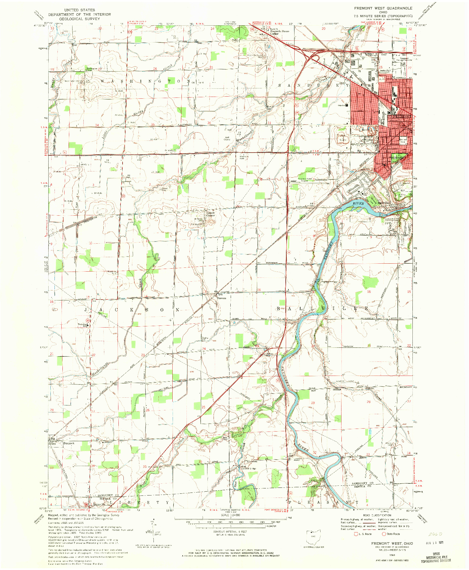 USGS 1:24000-SCALE QUADRANGLE FOR FREMONT WEST, OH 1969