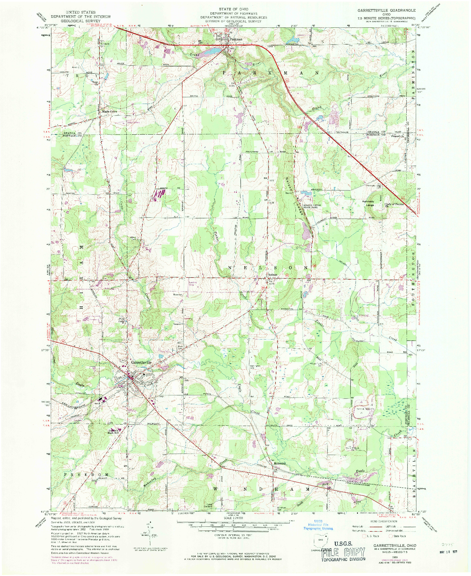 USGS 1:24000-SCALE QUADRANGLE FOR GARRETTSVILLE, OH 1959