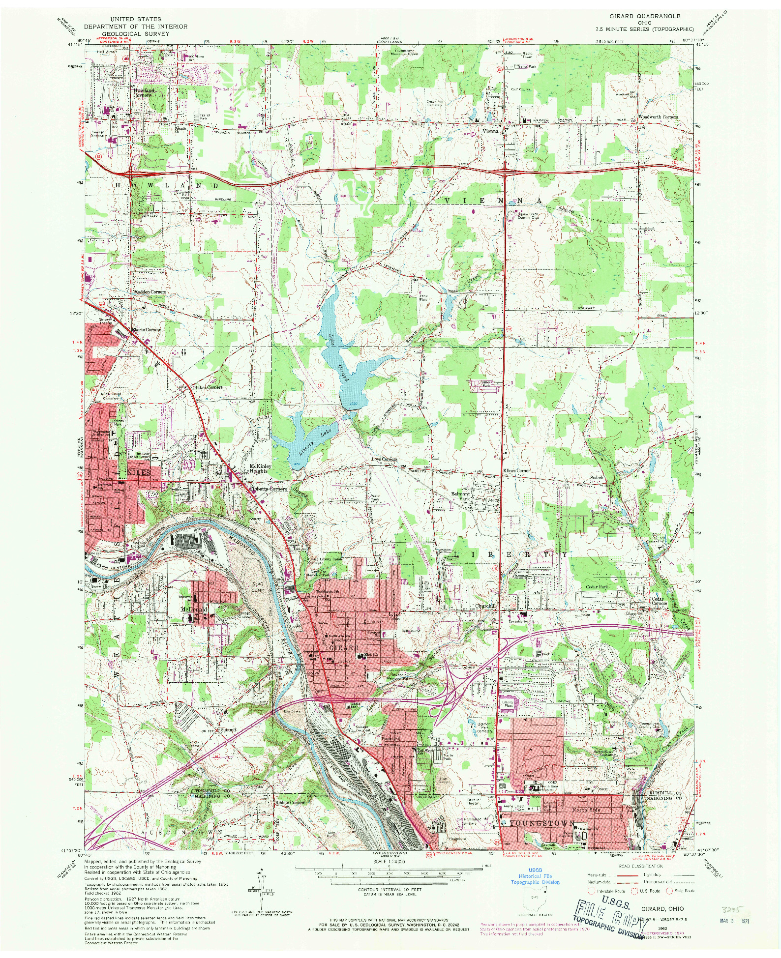 USGS 1:24000-SCALE QUADRANGLE FOR GIRARD, OH 1962