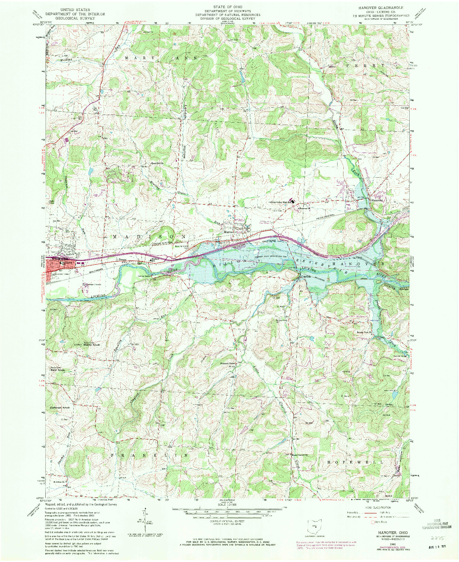 USGS 1:24000-SCALE QUADRANGLE FOR HANOVER, OH 1961