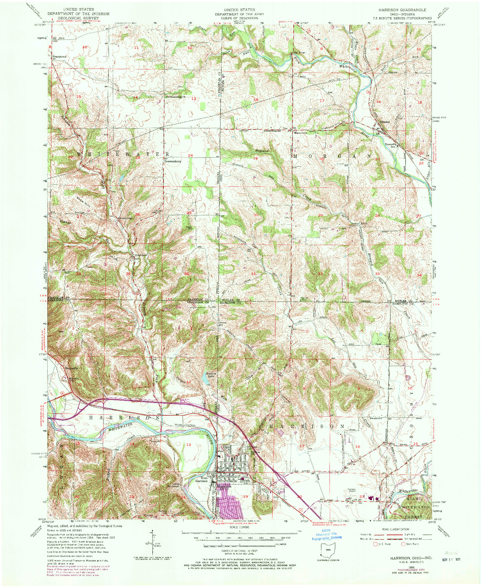 USGS 1:24000-SCALE QUADRANGLE FOR HARRISON, OH 1955