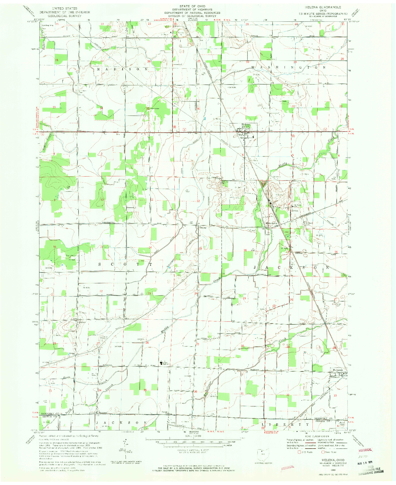 USGS 1:24000-SCALE QUADRANGLE FOR HELENA, OH 1969