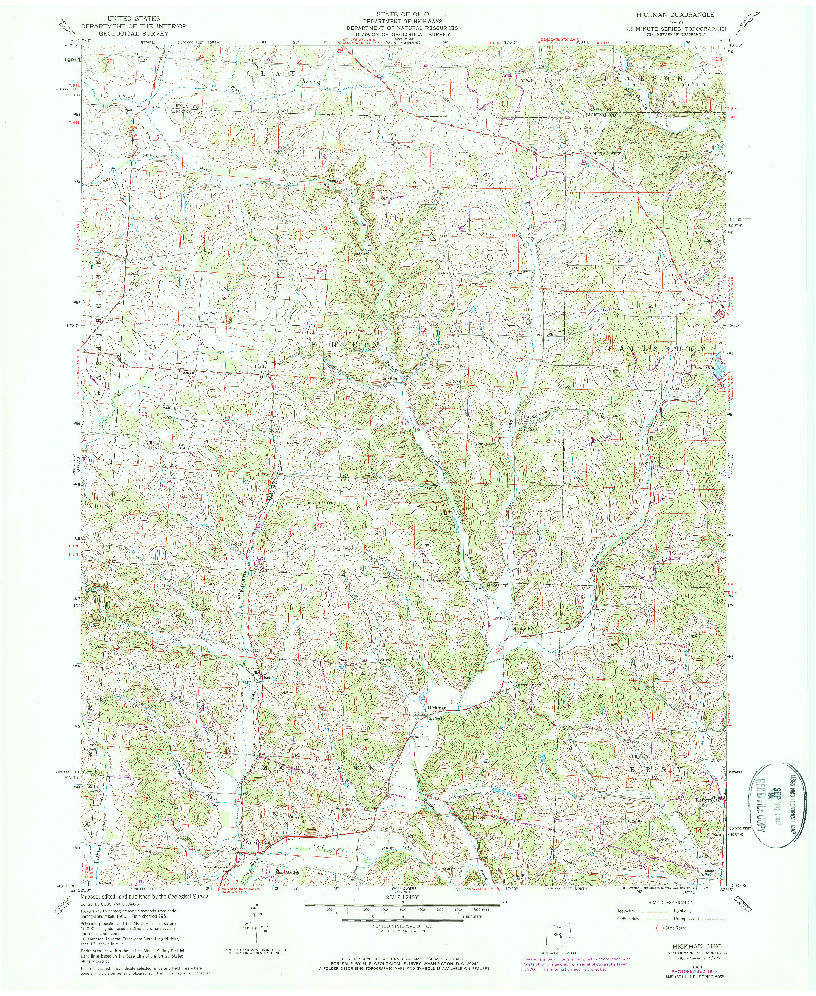 USGS 1:24000-SCALE QUADRANGLE FOR HICKMAN, OH 1961