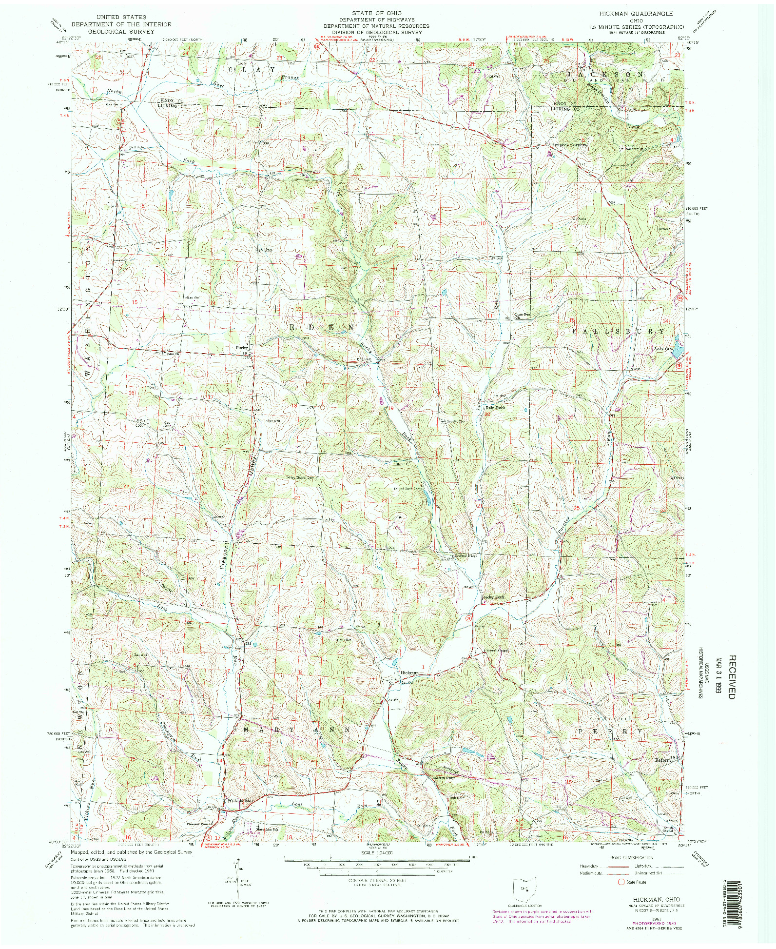 USGS 1:24000-SCALE QUADRANGLE FOR HICKMAN, OH 1961