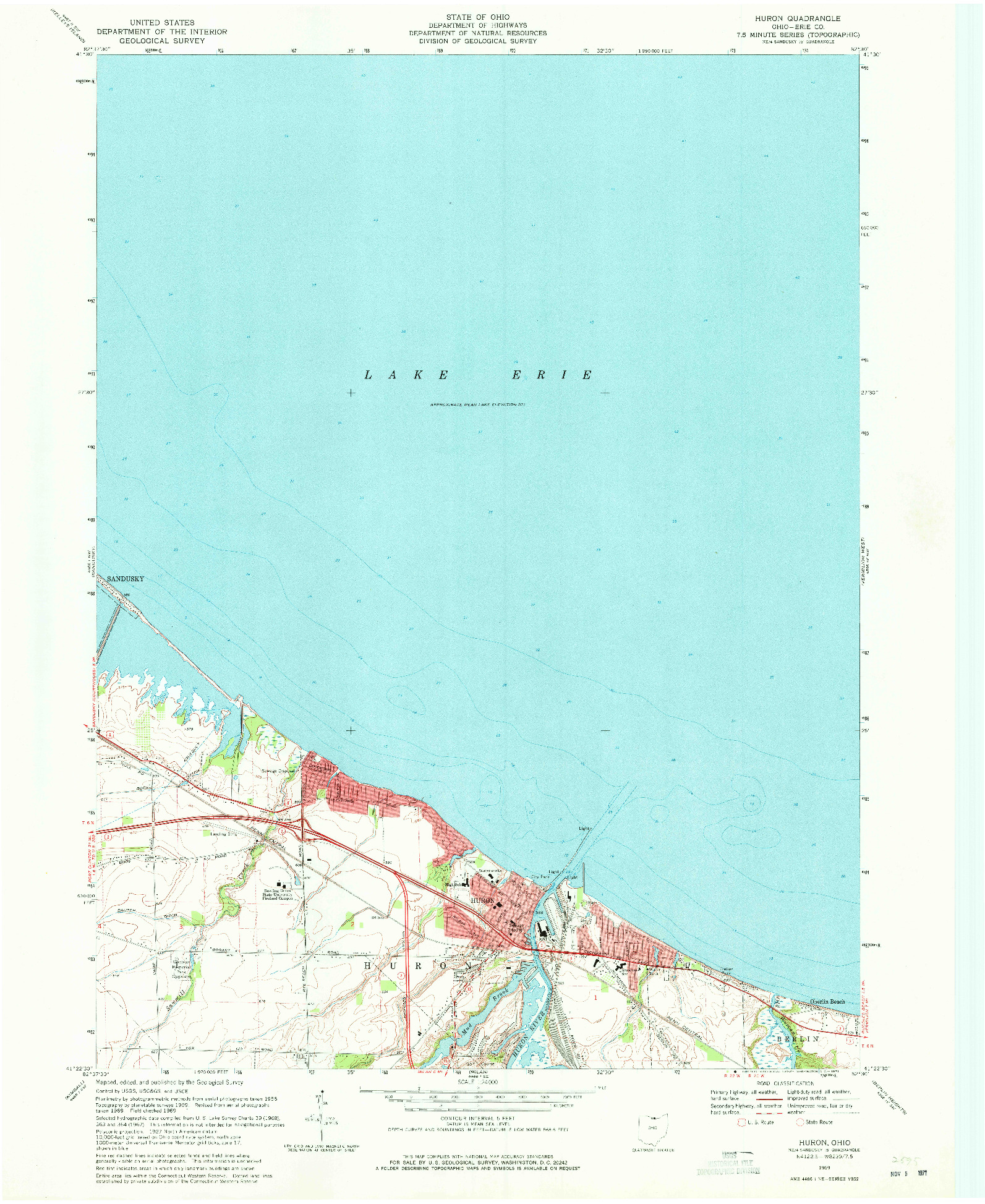 USGS 1:24000-SCALE QUADRANGLE FOR HURON, OH 1969