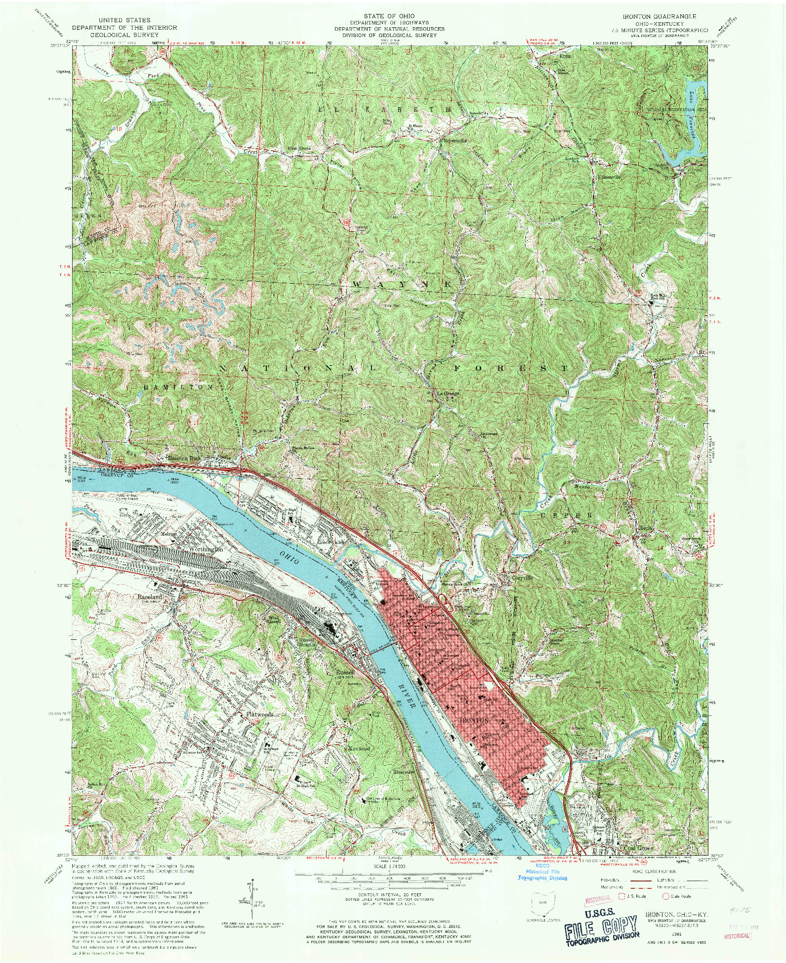 USGS 1:24000-SCALE QUADRANGLE FOR IRONTON, OH 1961