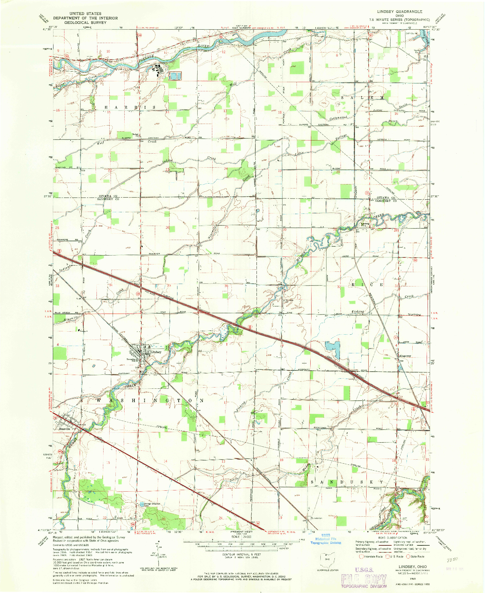 USGS 1:24000-SCALE QUADRANGLE FOR LINDSEY, OH 1969