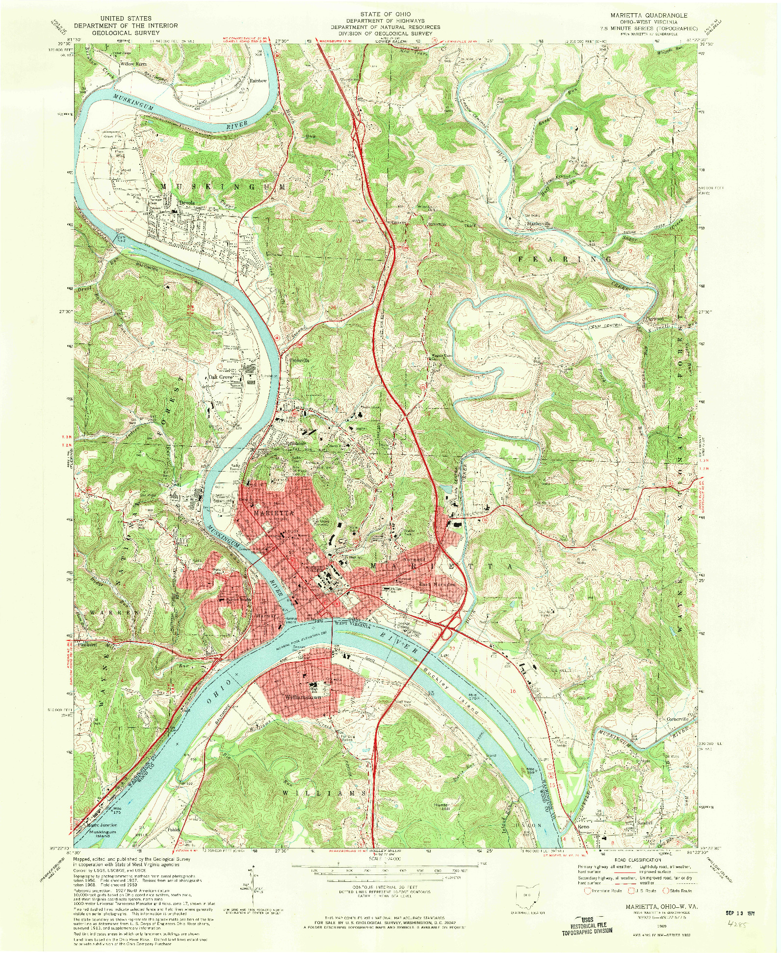 USGS 1:24000-SCALE QUADRANGLE FOR MARIETTA, OH 1969