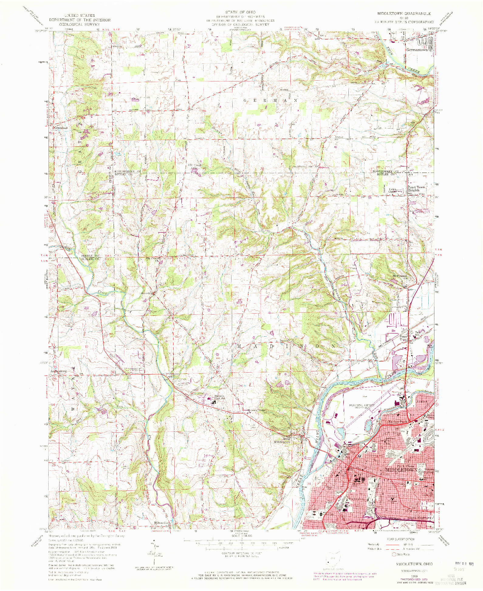 USGS 1:24000-SCALE QUADRANGLE FOR MIDDLETOWN, OH 1959