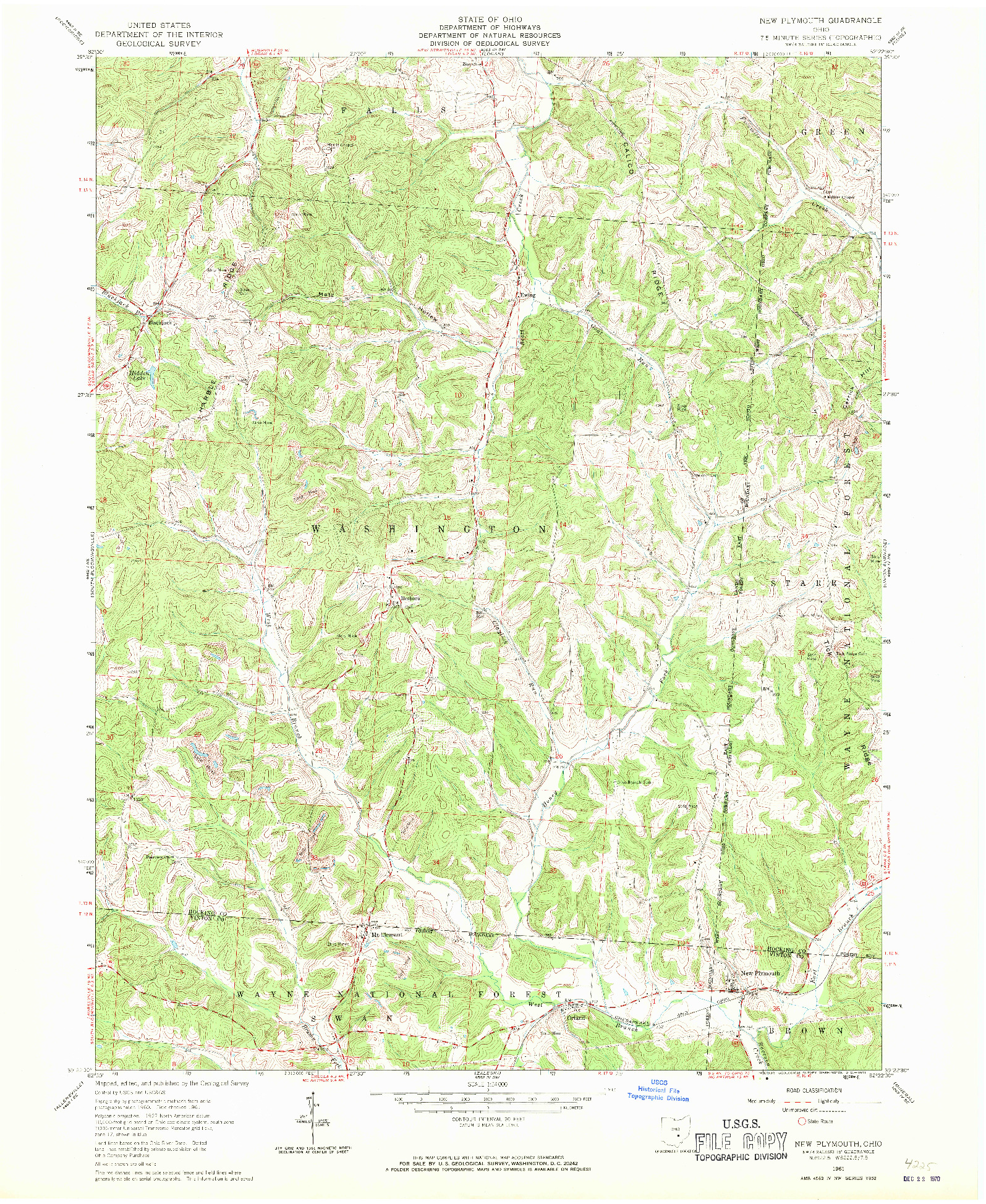 USGS 1:24000-SCALE QUADRANGLE FOR NEW PLYMOUTH, OH 1961