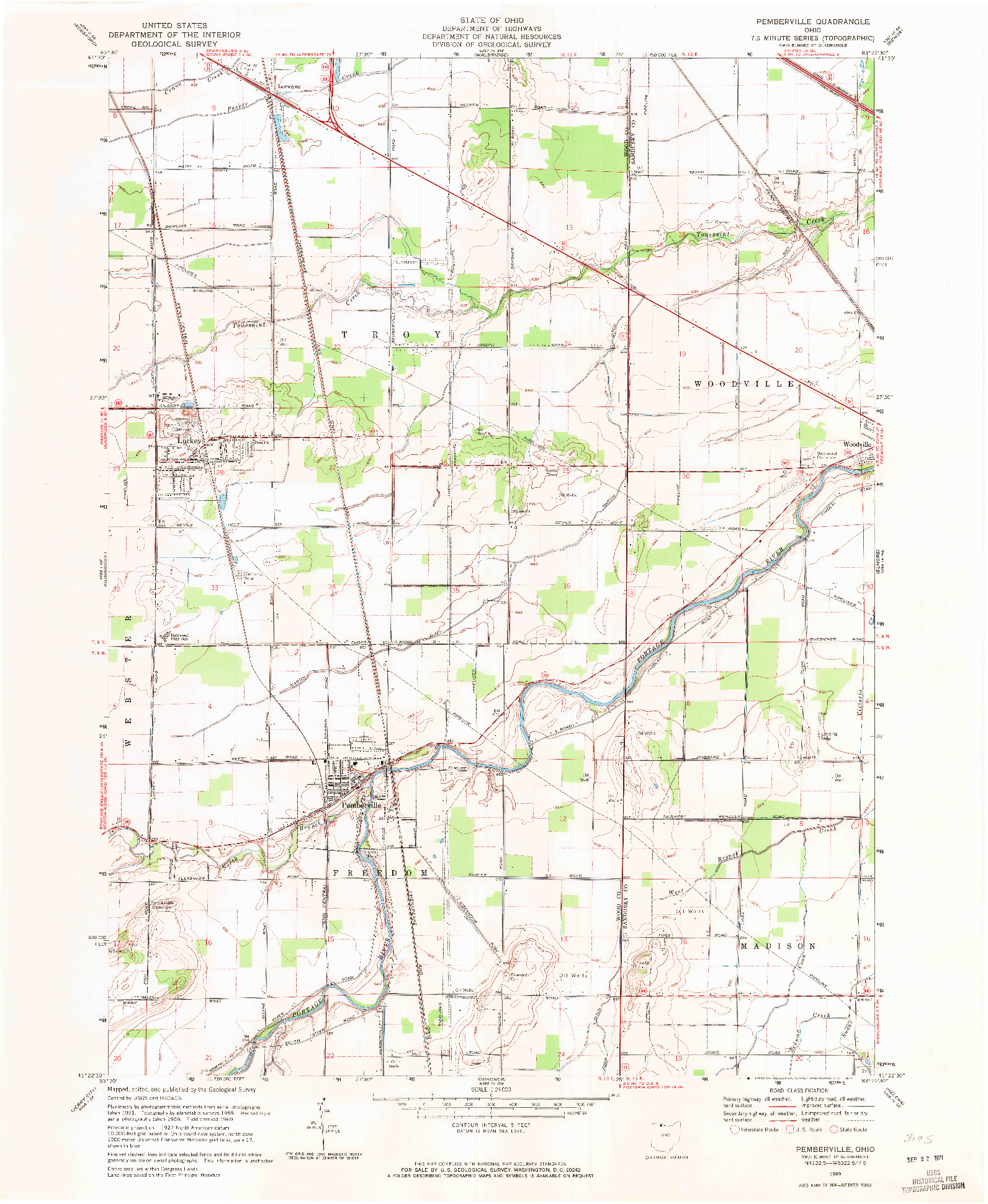 USGS 1:24000-SCALE QUADRANGLE FOR PEMBERVILLE, OH 1969