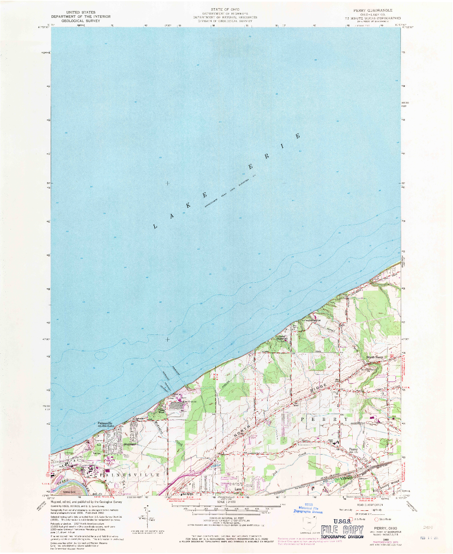 USGS 1:24000-SCALE QUADRANGLE FOR PERRY, OH 1960