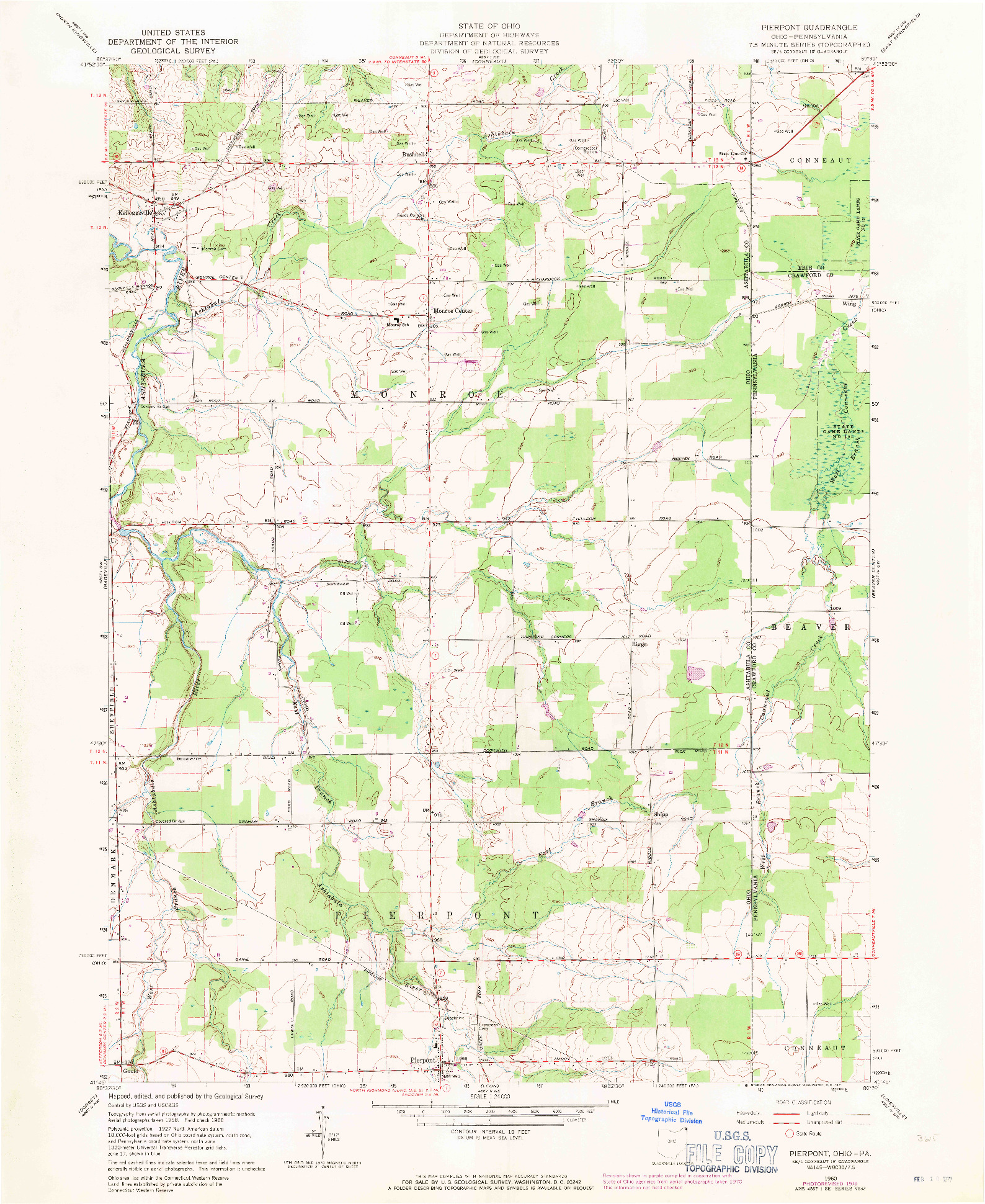 USGS 1:24000-SCALE QUADRANGLE FOR PIERPONT, OH 1960