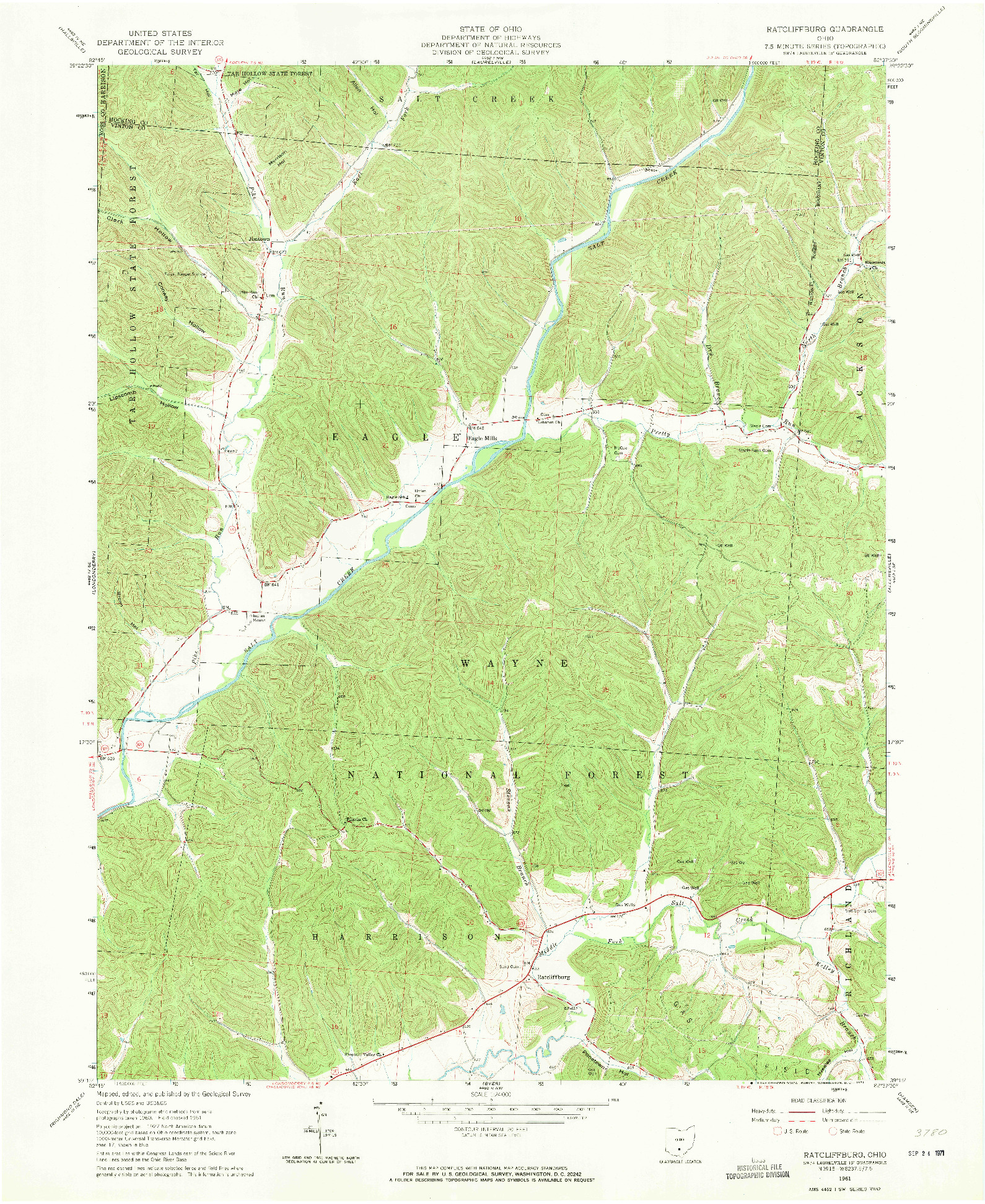 USGS 1:24000-SCALE QUADRANGLE FOR RATCLIFFBURG, OH 1961