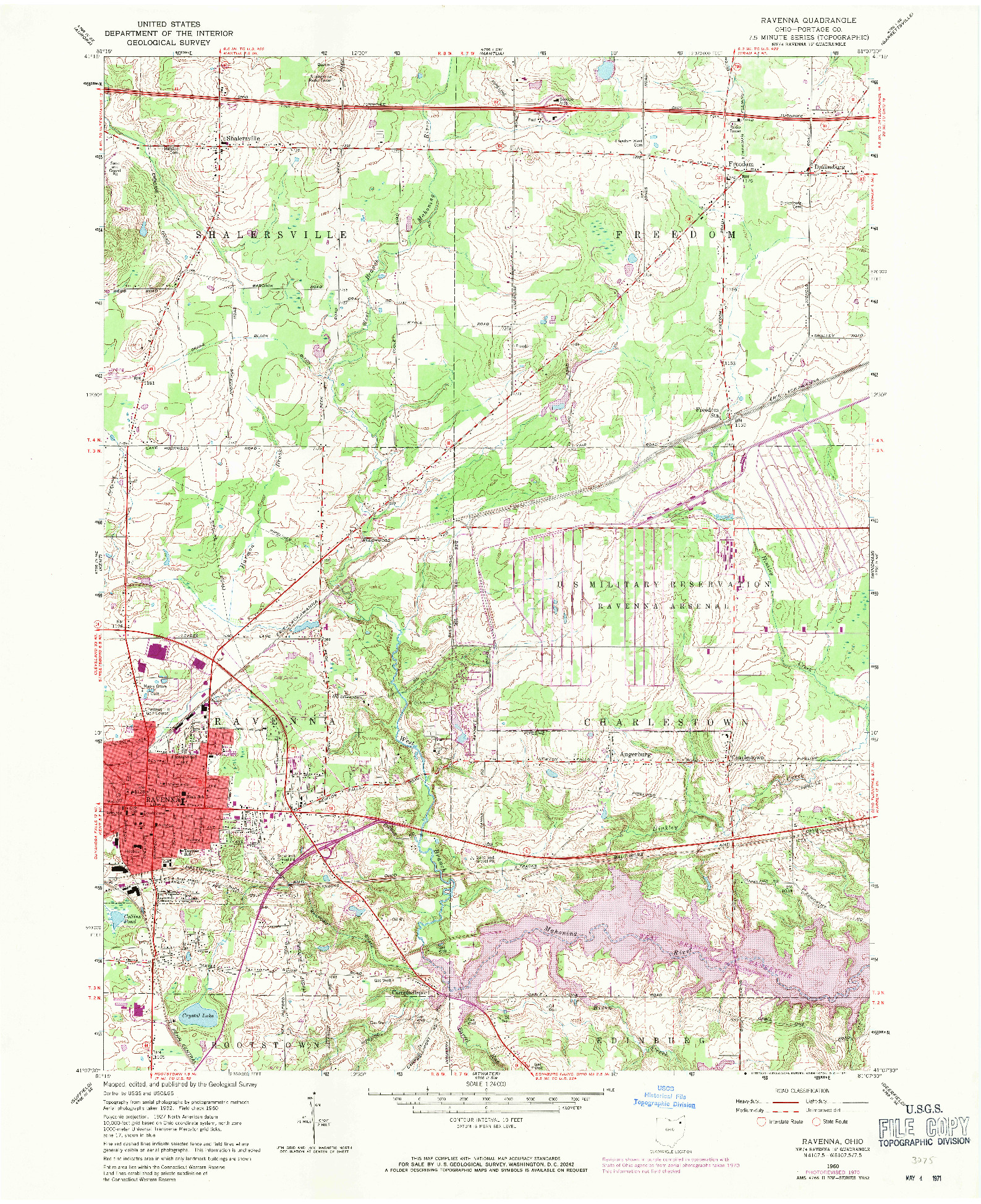 USGS 1:24000-SCALE QUADRANGLE FOR RAVENNA, OH 1960