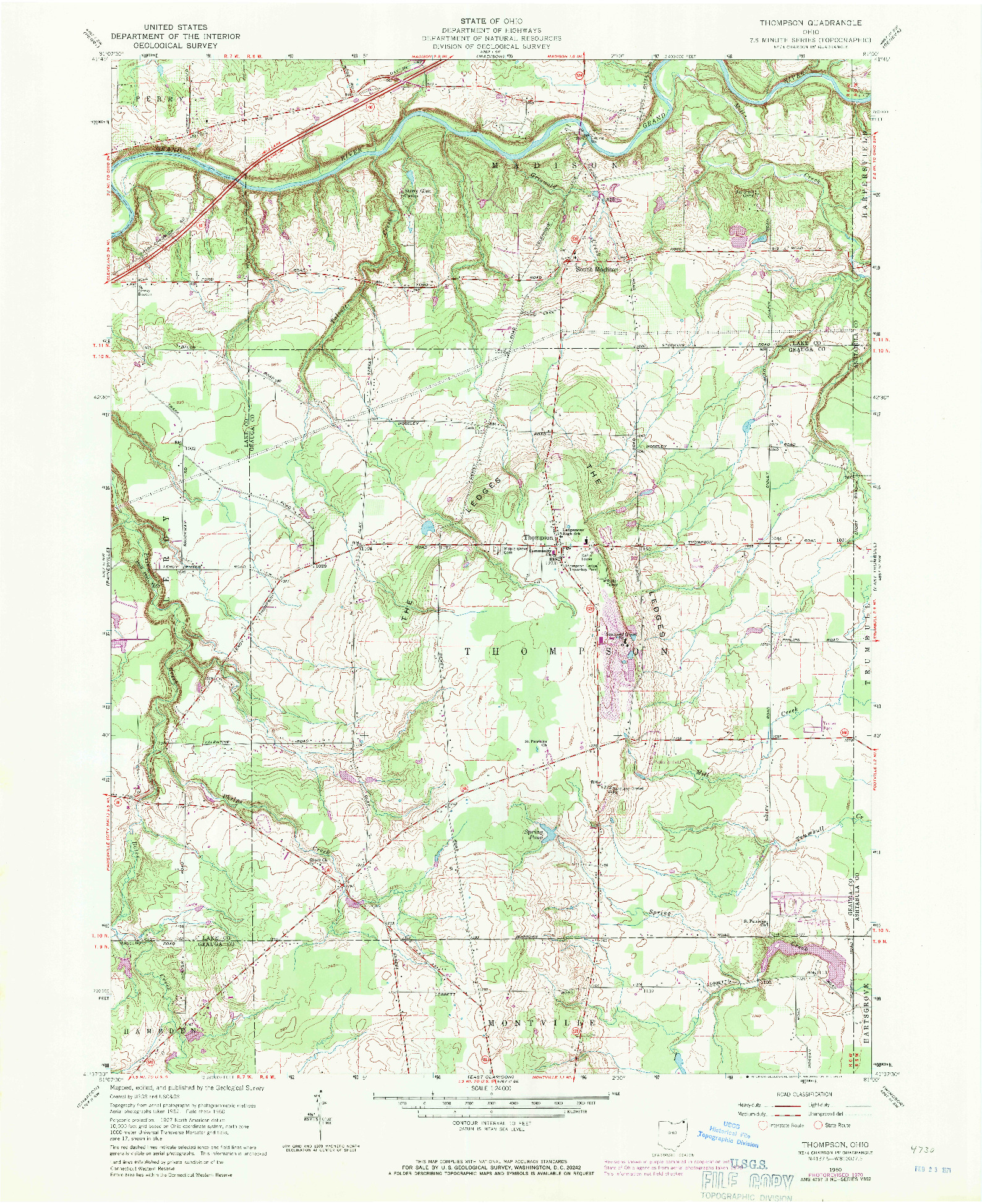 USGS 1:24000-SCALE QUADRANGLE FOR THOMPSON, OH 1960