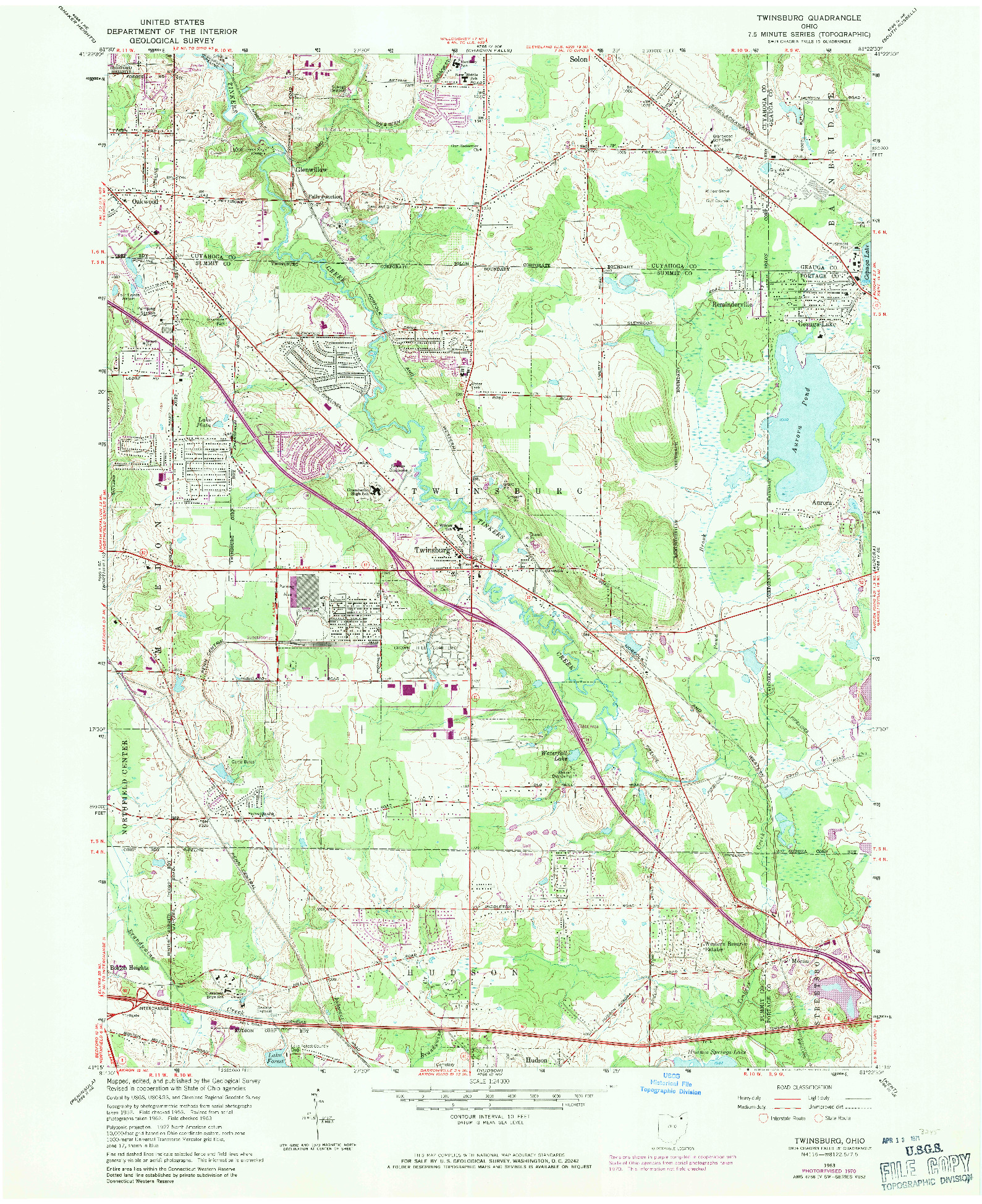 USGS 1:24000-SCALE QUADRANGLE FOR TWINSBURG, OH 1963