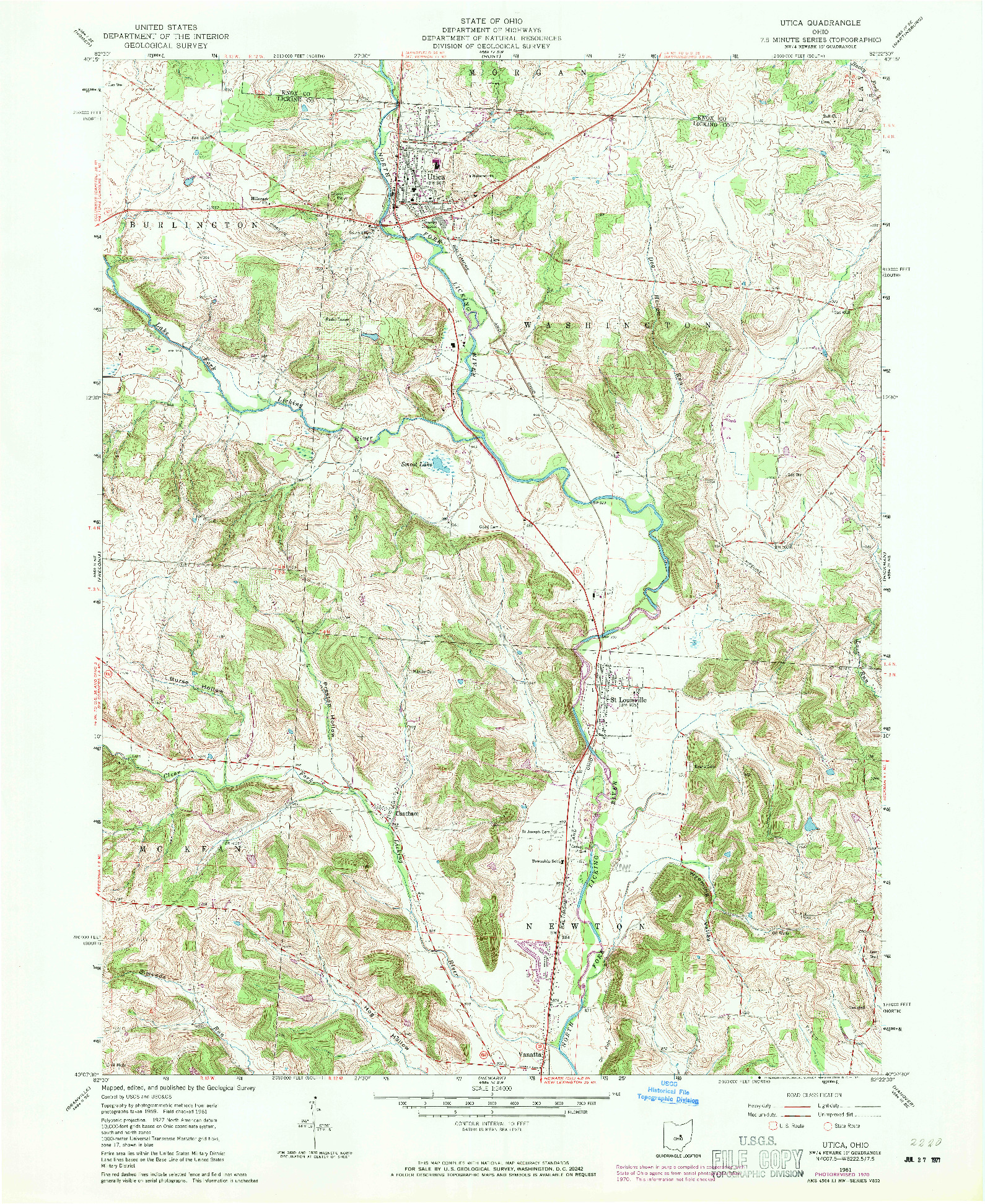 USGS 1:24000-SCALE QUADRANGLE FOR UTICA, OH 1961