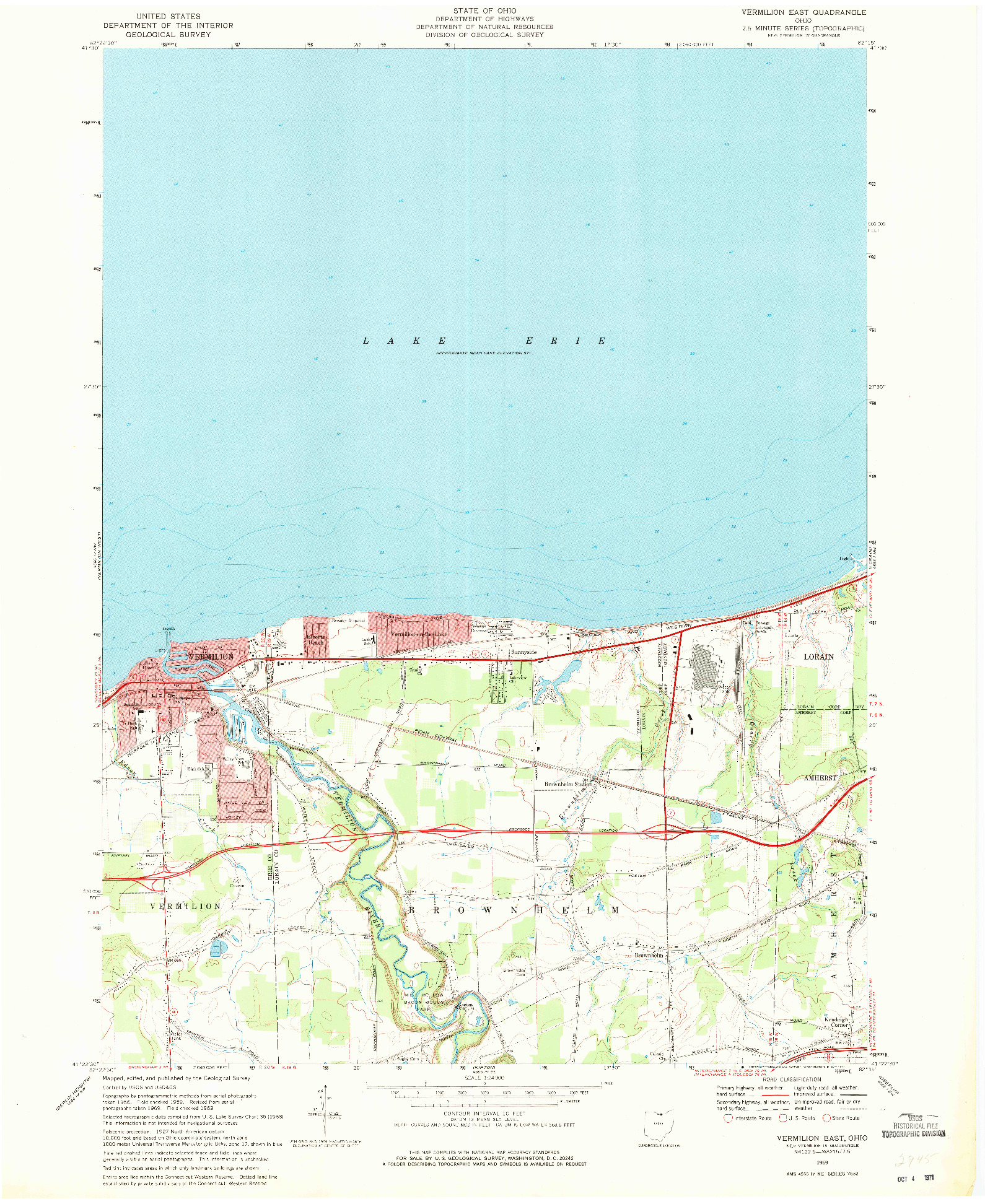 USGS 1:24000-SCALE QUADRANGLE FOR VERMILION EAST, OH 1969