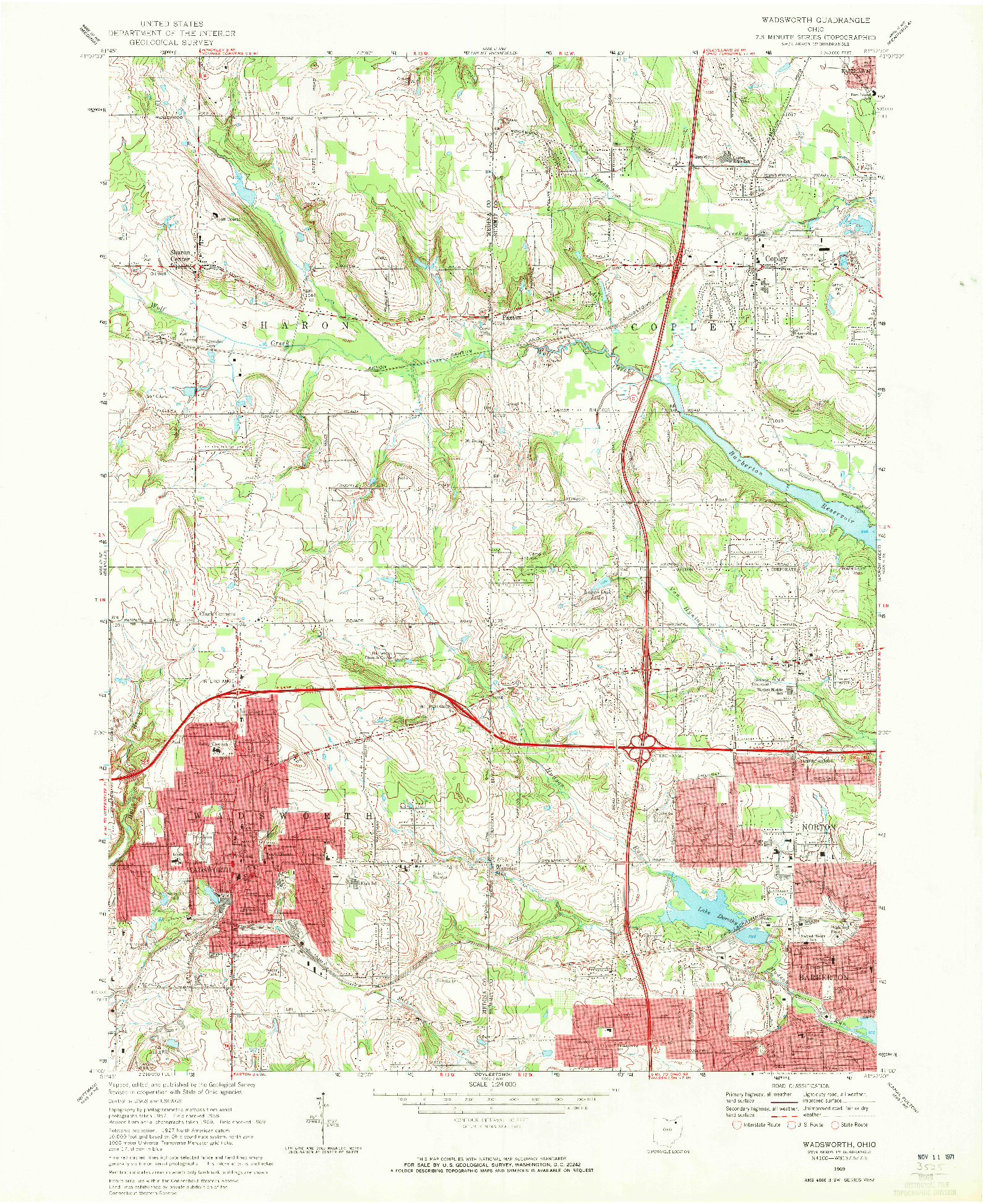 USGS 1:24000-SCALE QUADRANGLE FOR WADSWORTH, OH 1969