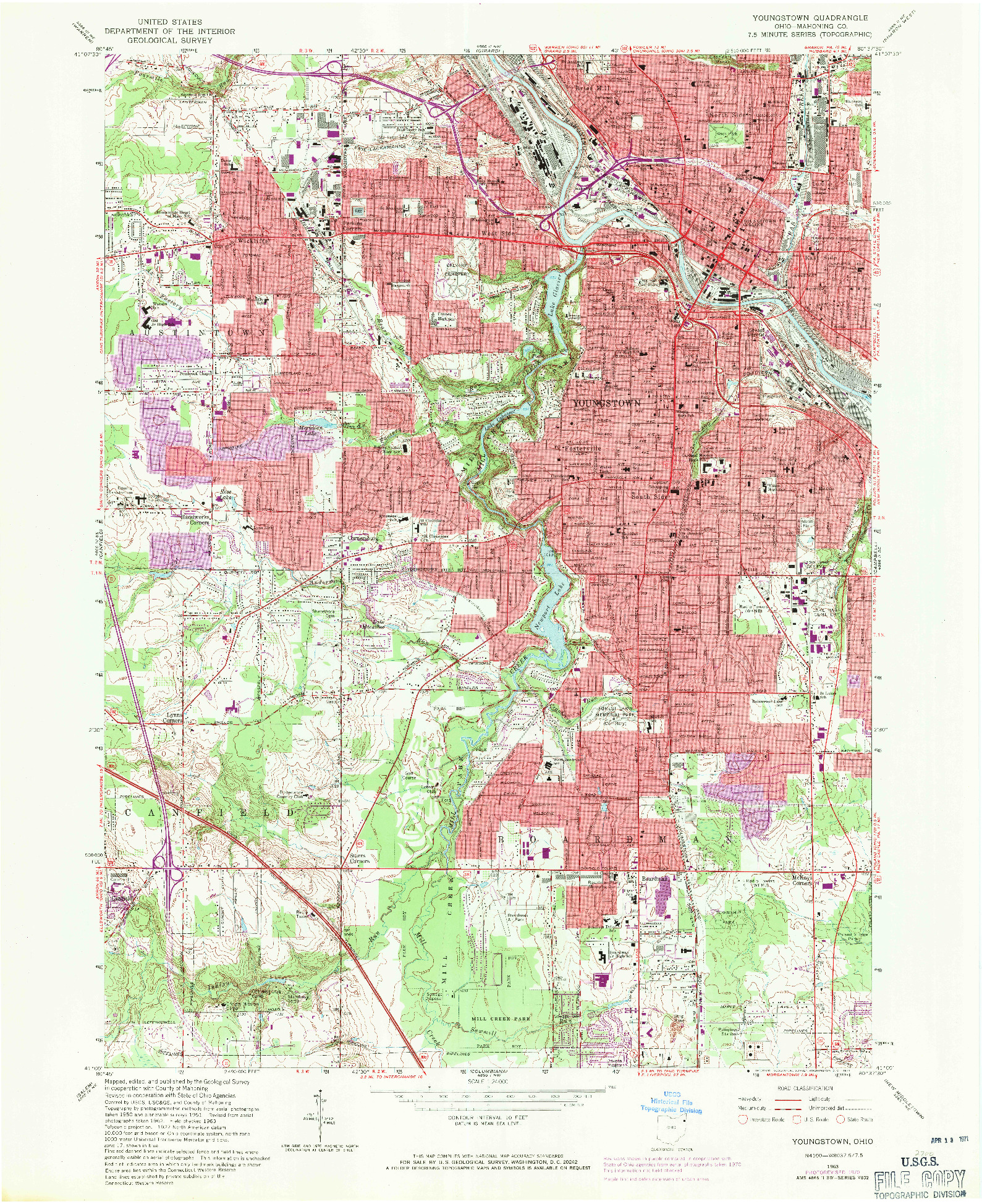 USGS 1:24000-SCALE QUADRANGLE FOR YOUNGSTOWN, OH 1963