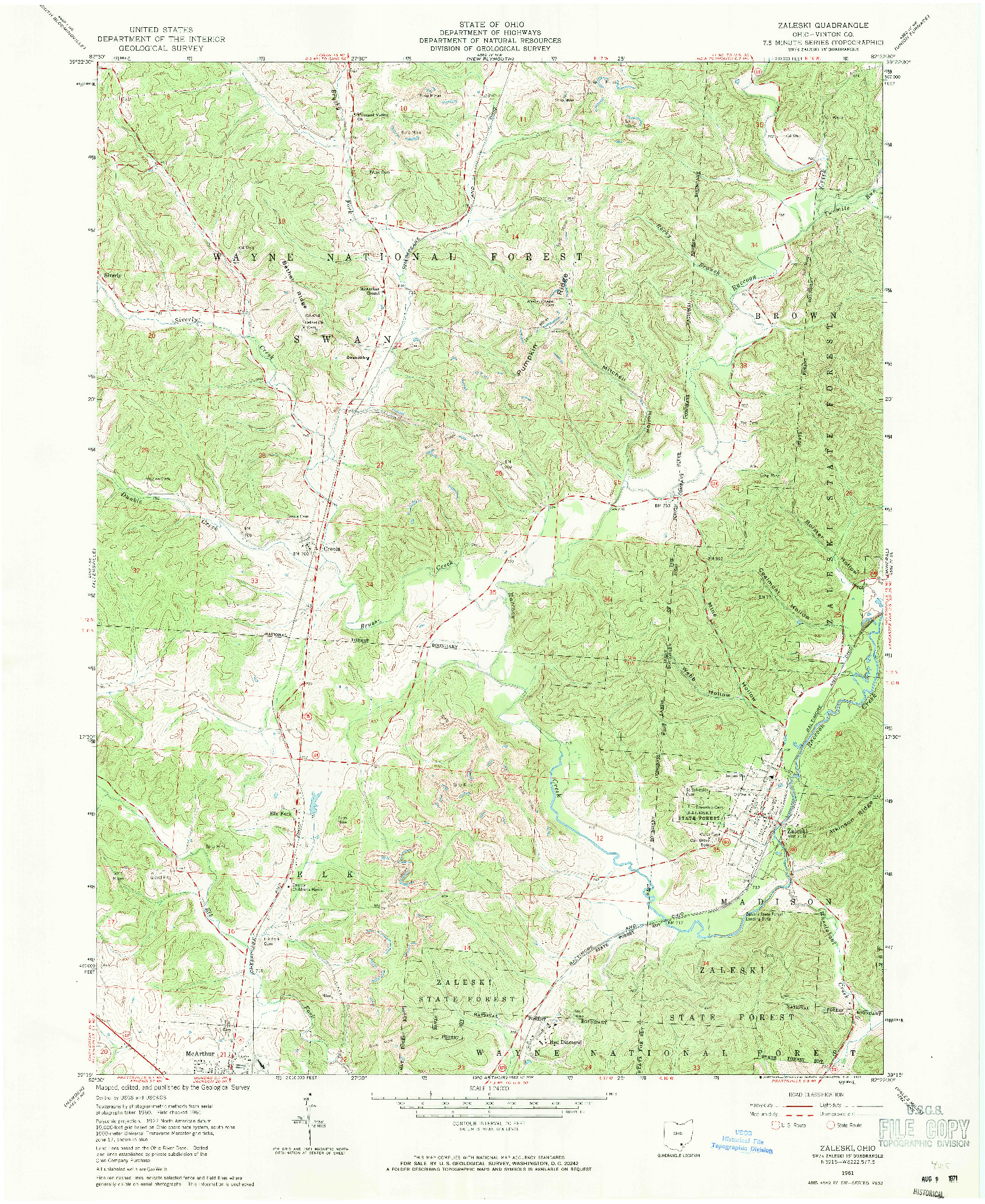 USGS 1:24000-SCALE QUADRANGLE FOR ZALESKI, OH 1961