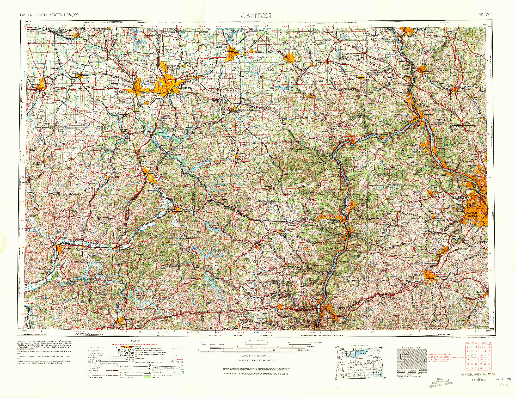 USGS 1:250000-SCALE QUADRANGLE FOR CANTON, OH 1957