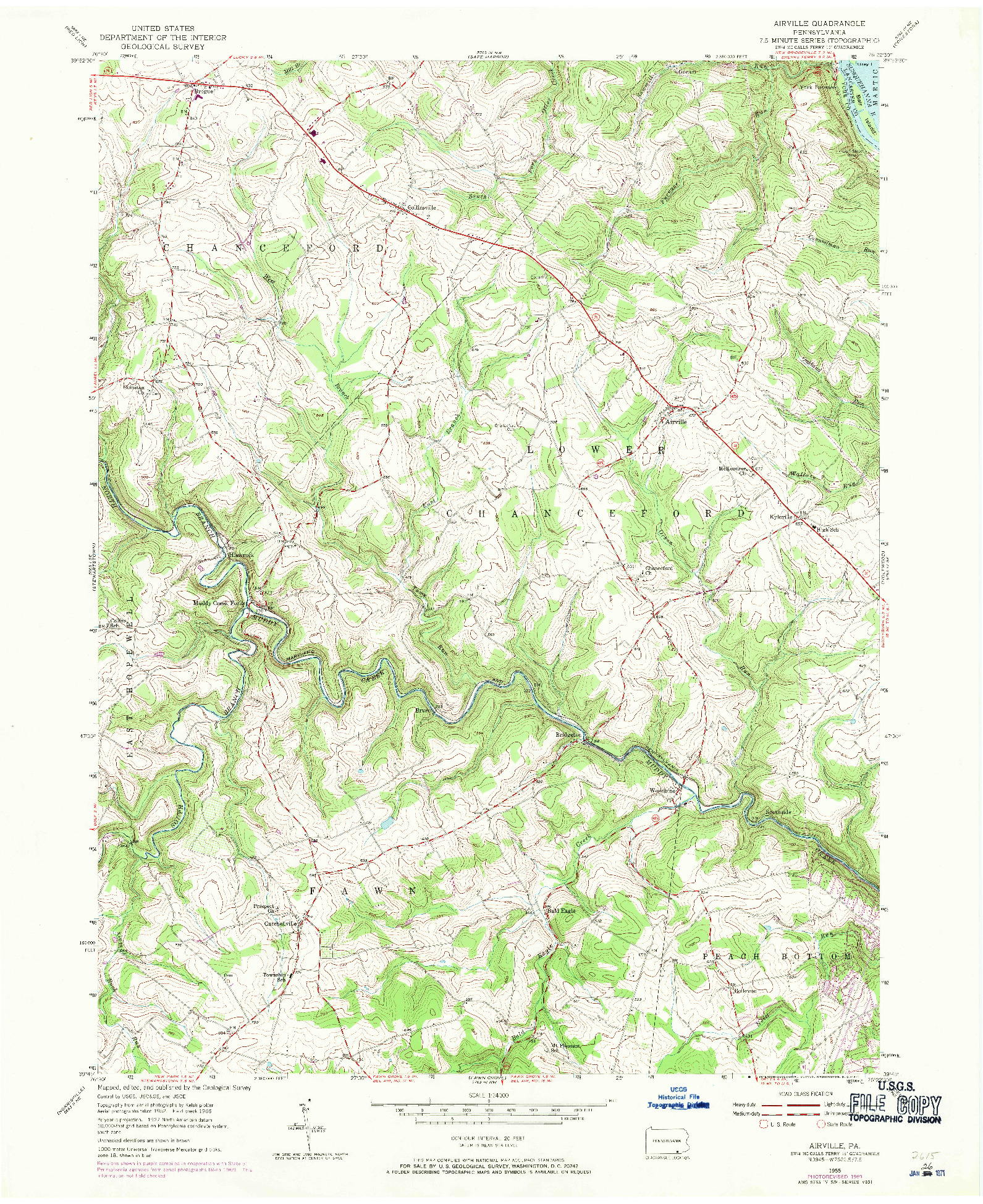 USGS 1:24000-SCALE QUADRANGLE FOR AIRVILLE, PA 1955