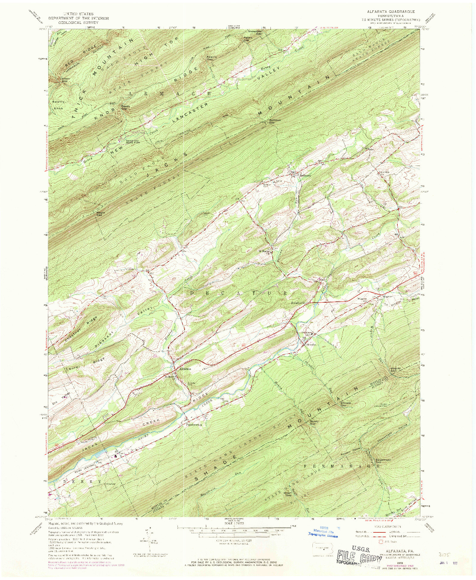 USGS 1:24000-SCALE QUADRANGLE FOR ALFARATA, PA 1959