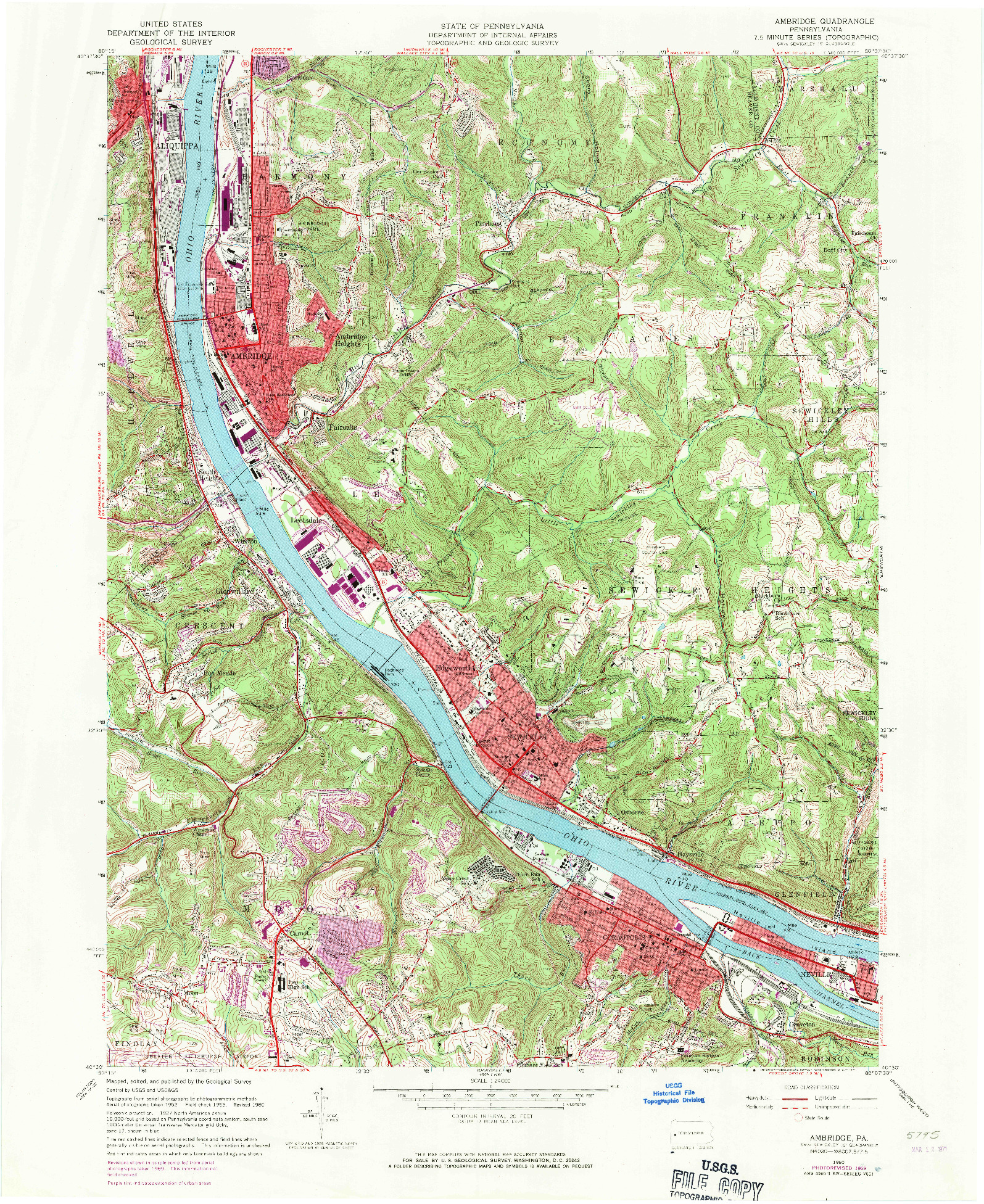 USGS 1:24000-SCALE QUADRANGLE FOR AMBRIDGE, PA 1960