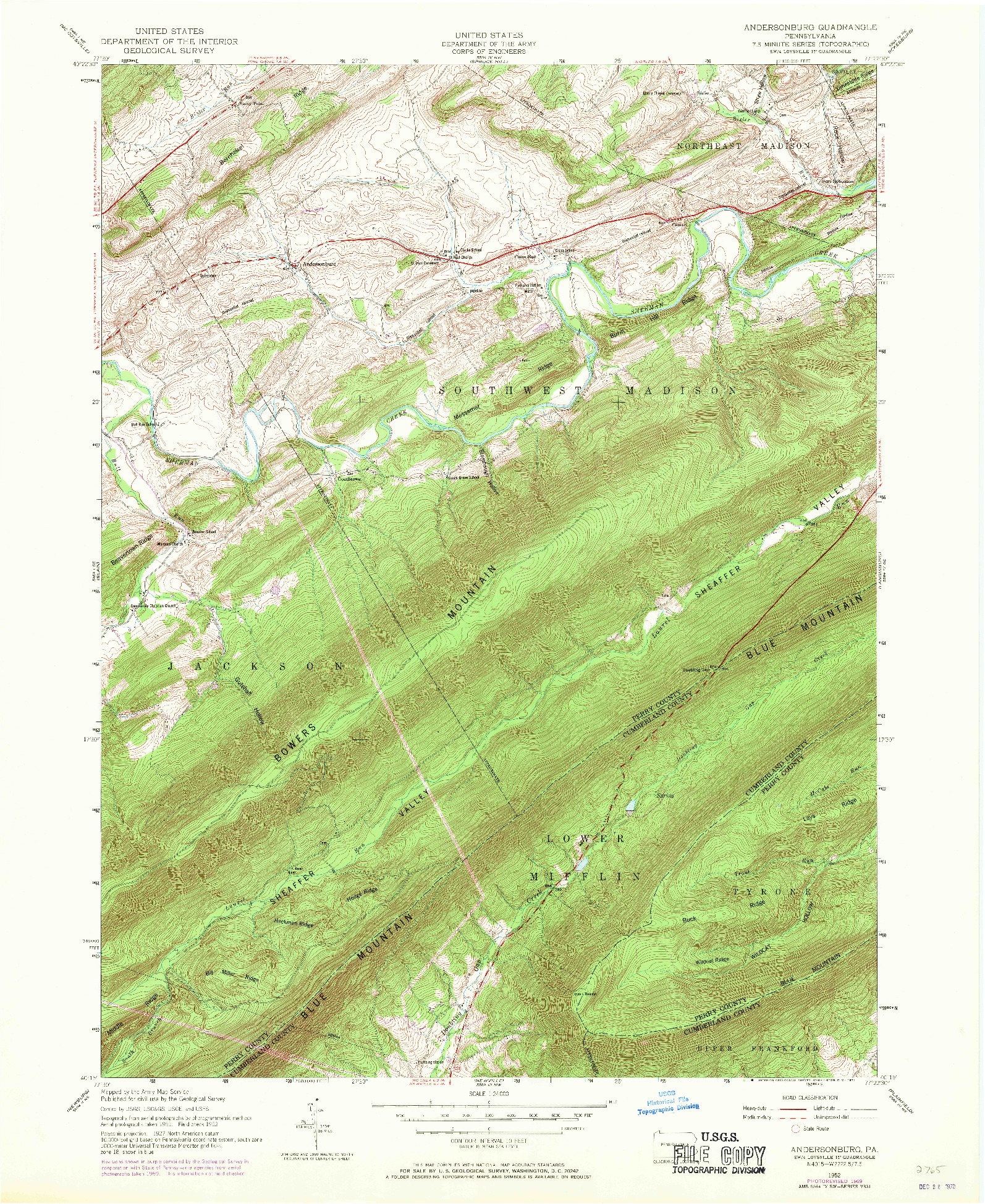 USGS 1:24000-SCALE QUADRANGLE FOR ANDERSONBURG, PA 1952