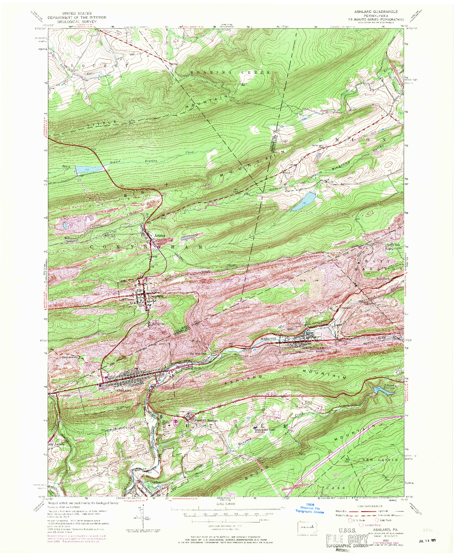 USGS 1:24000-SCALE QUADRANGLE FOR ASHLAND, PA 1953