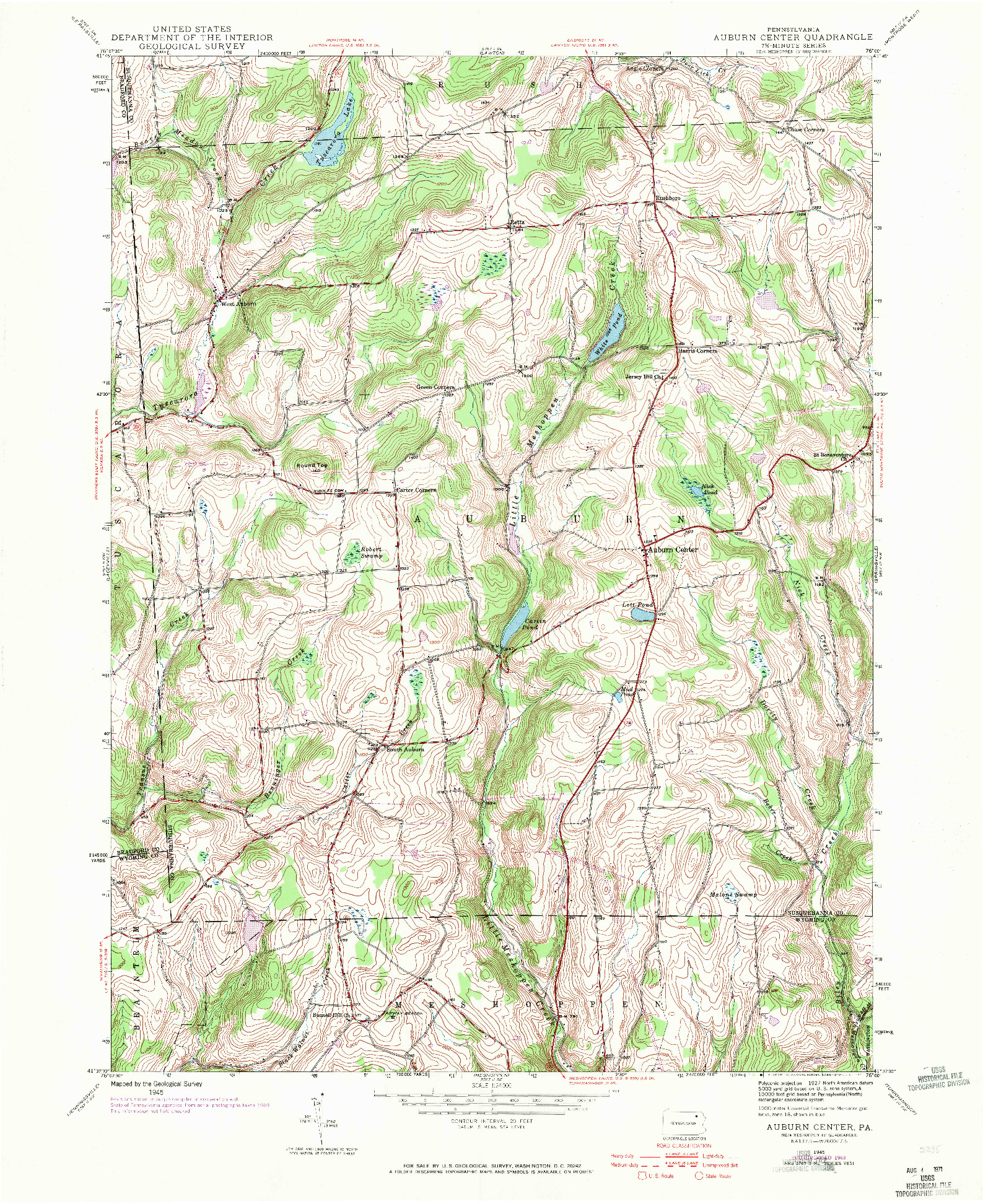 USGS 1:24000-SCALE QUADRANGLE FOR AUBURN CENTER, PA 1945